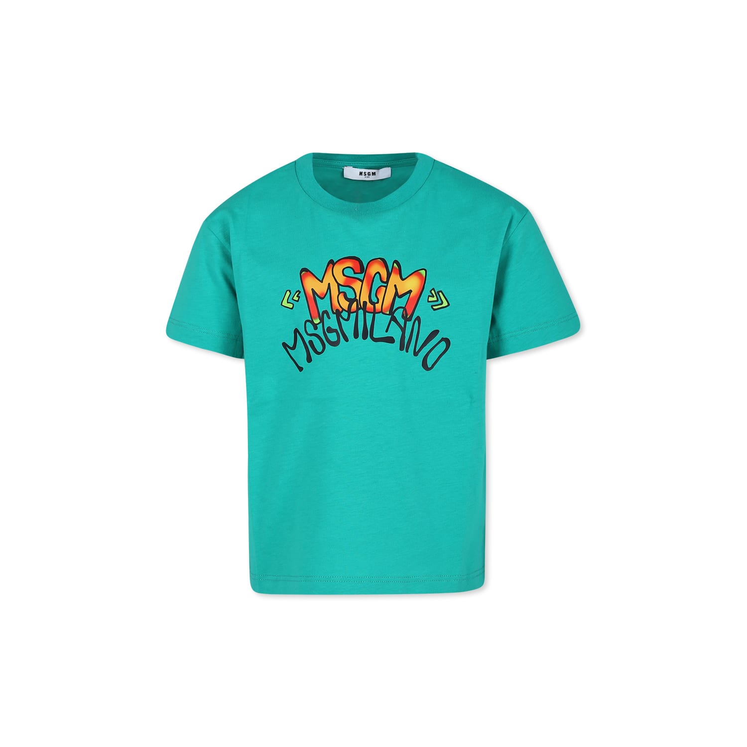 Shop Msgm Green T-shirt For Boy With Logo