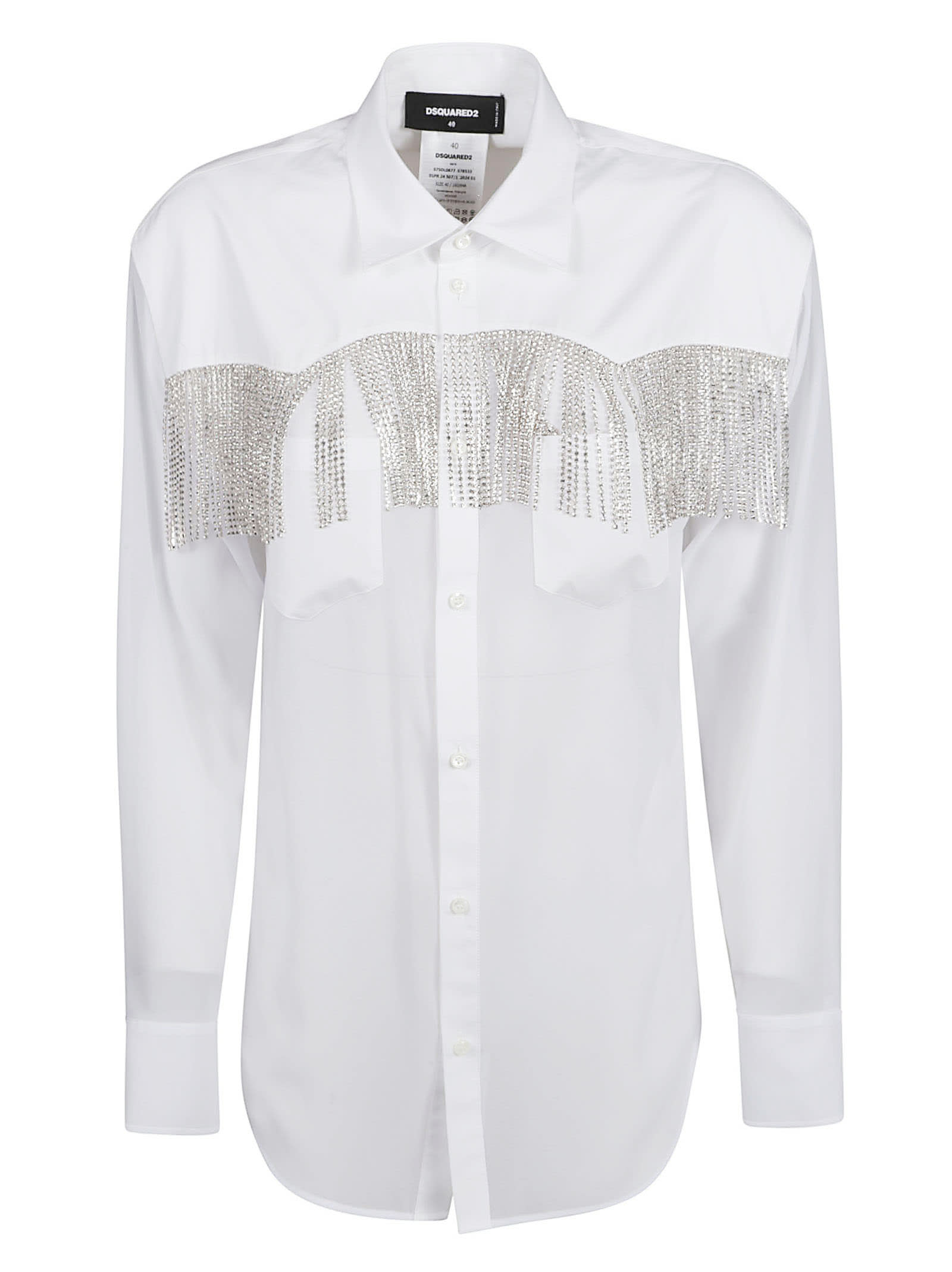 Shop Dsquared2 Crystal Fringed Western Shirt In White