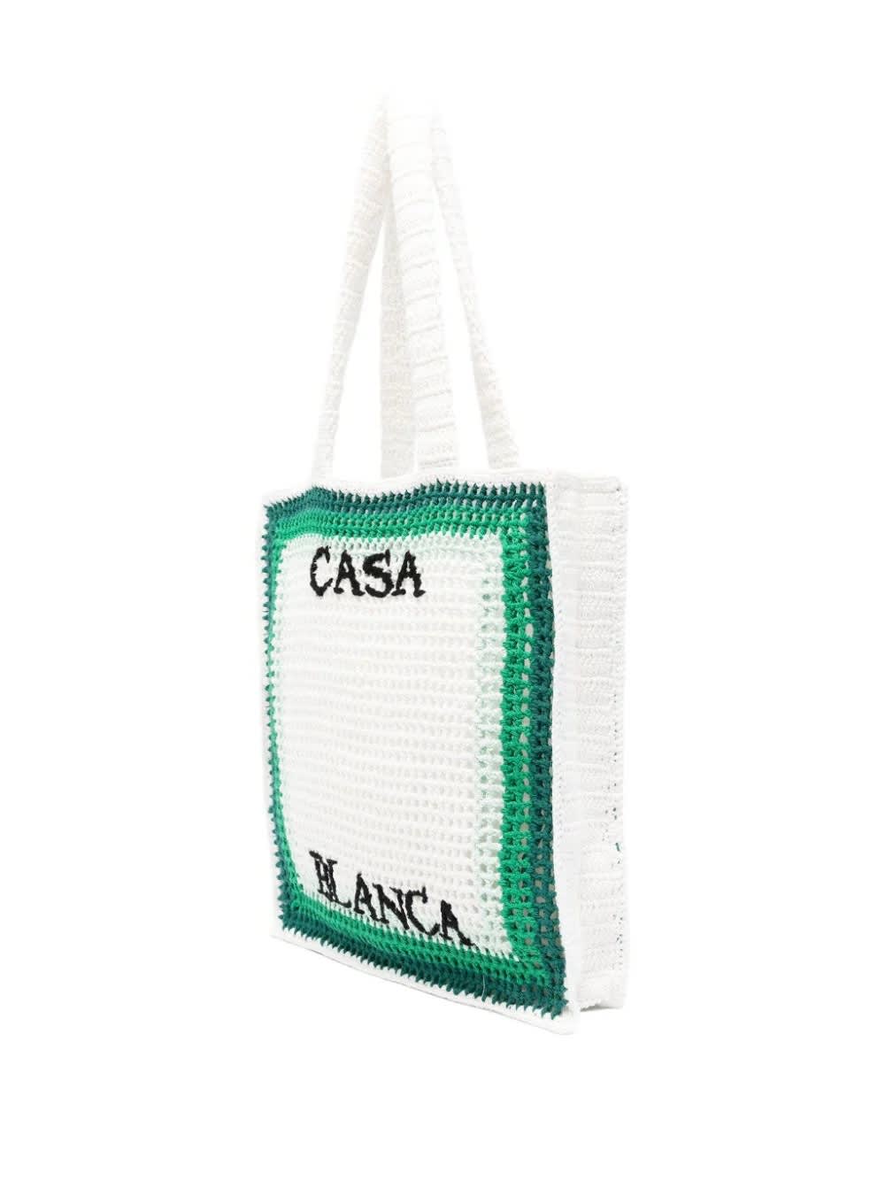 Shop Casablanca Crocheted Tennis Tote Bag In Green And White