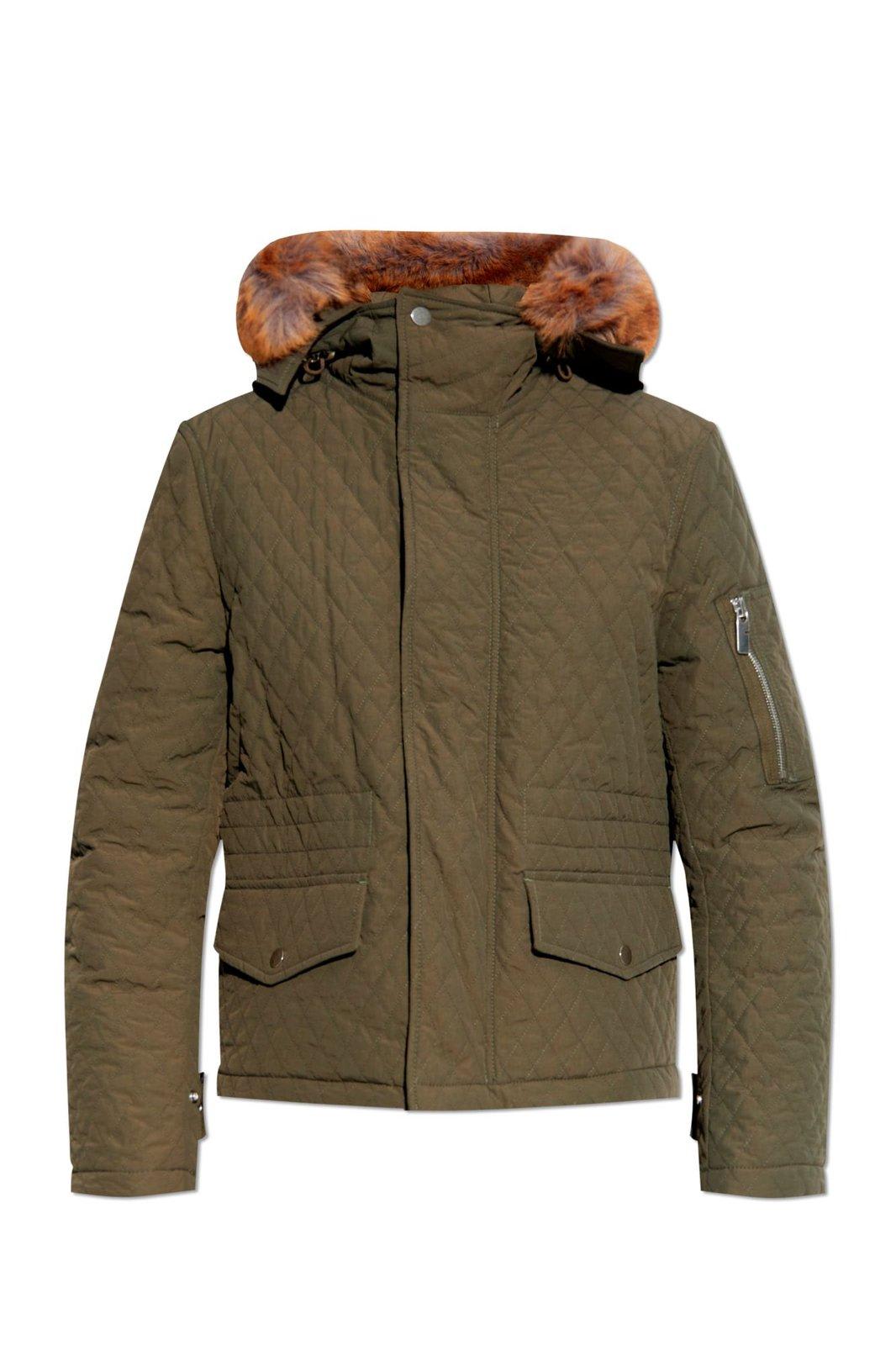 Shop Burberry Bomber Long Sleeved Quilted Hooded Jacket In Green