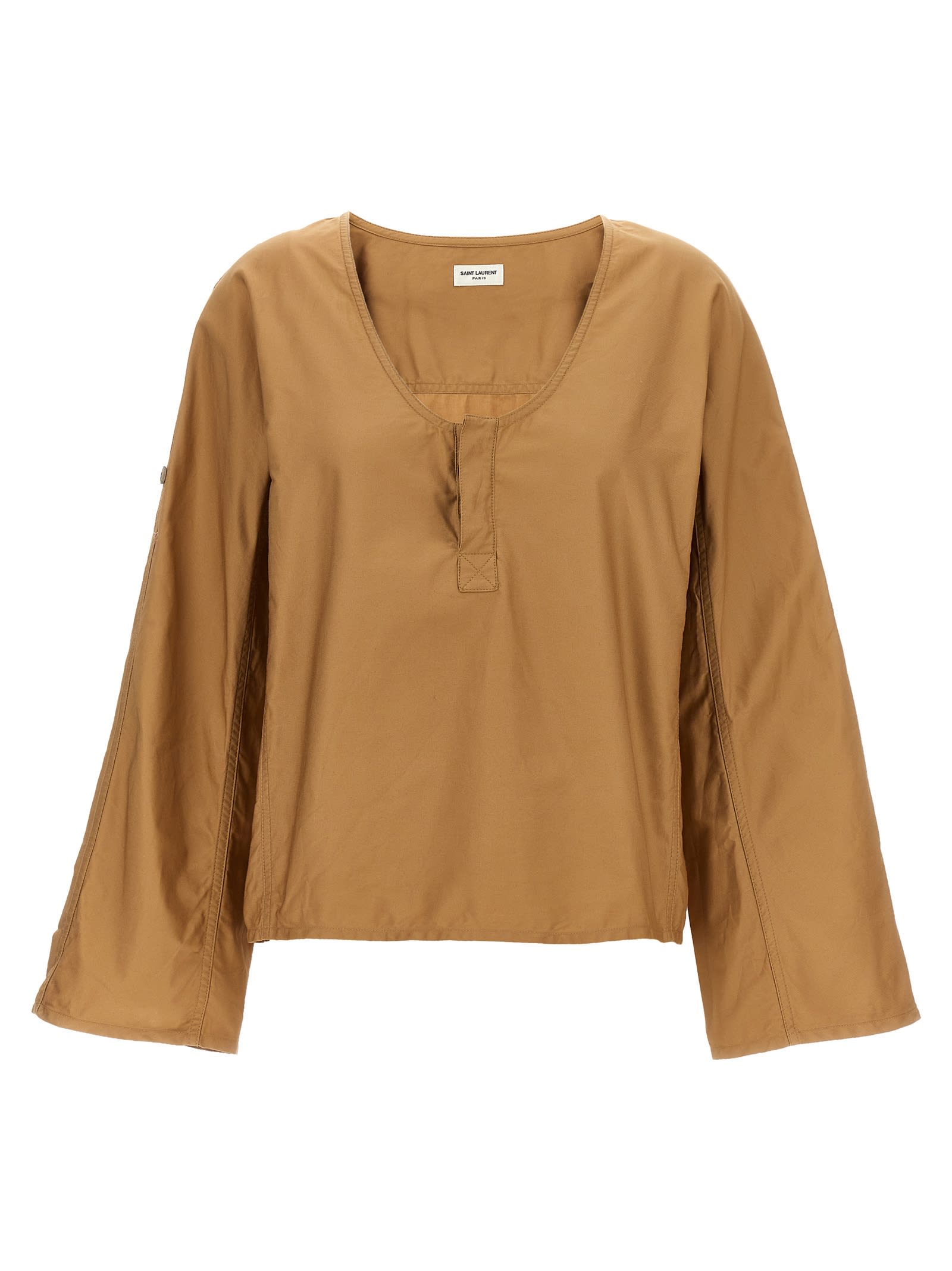 Shop Saint Laurent Twill Blouse In Beige