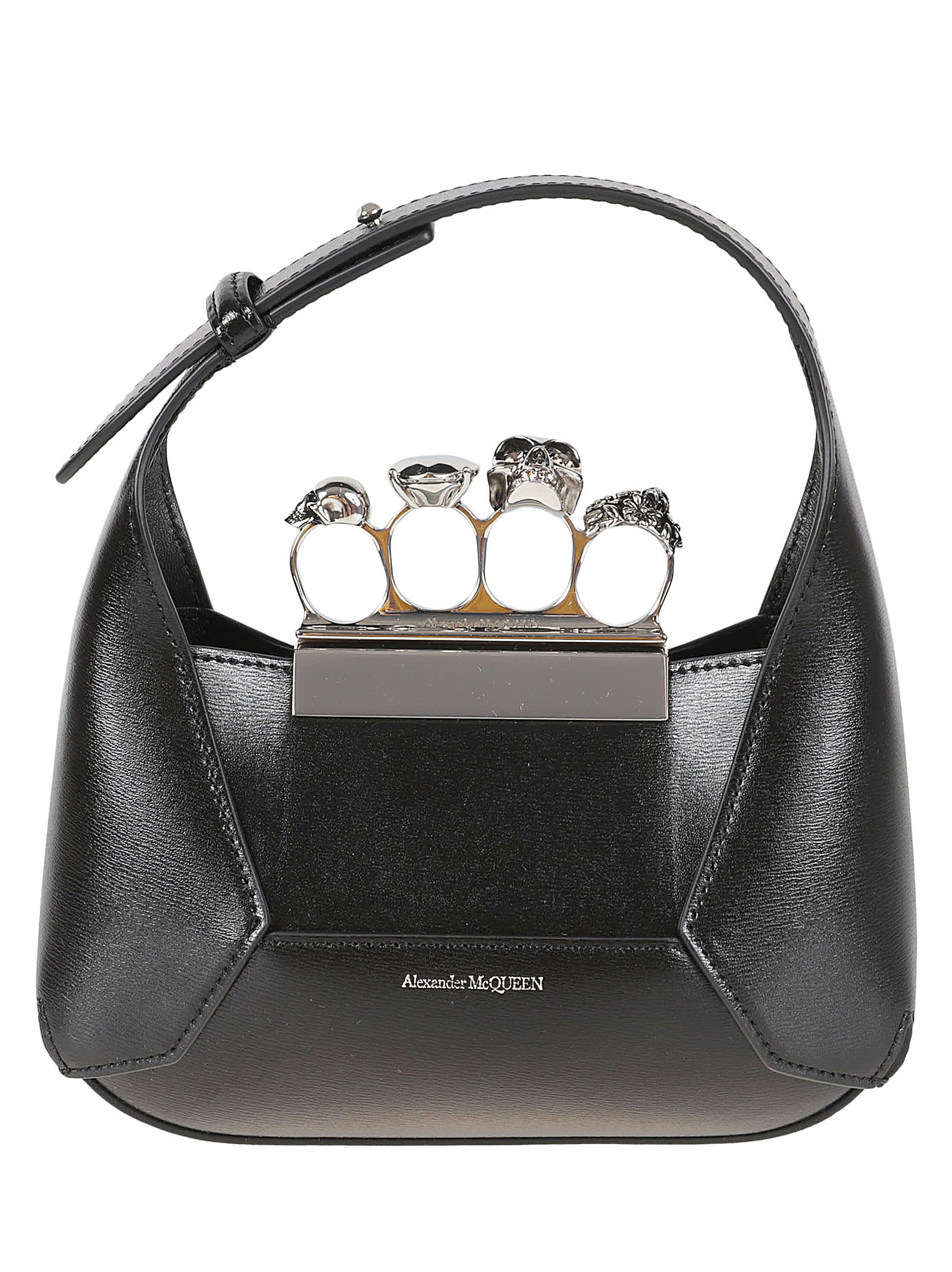 Shop Alexander Mcqueen Jeweled Mini Hobo Bag In Black