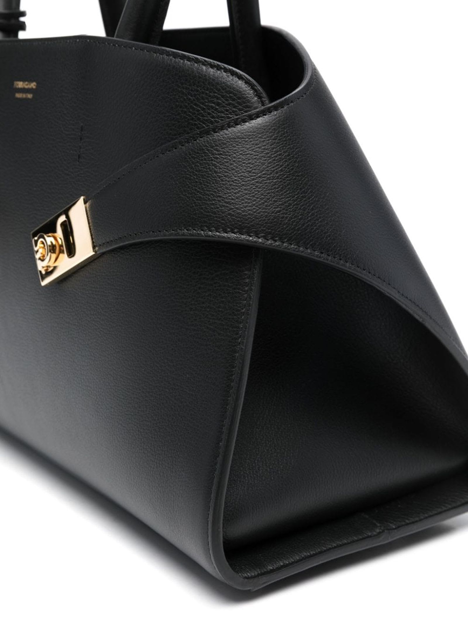 Shop Ferragamo Black Calf Leather Tote Bag