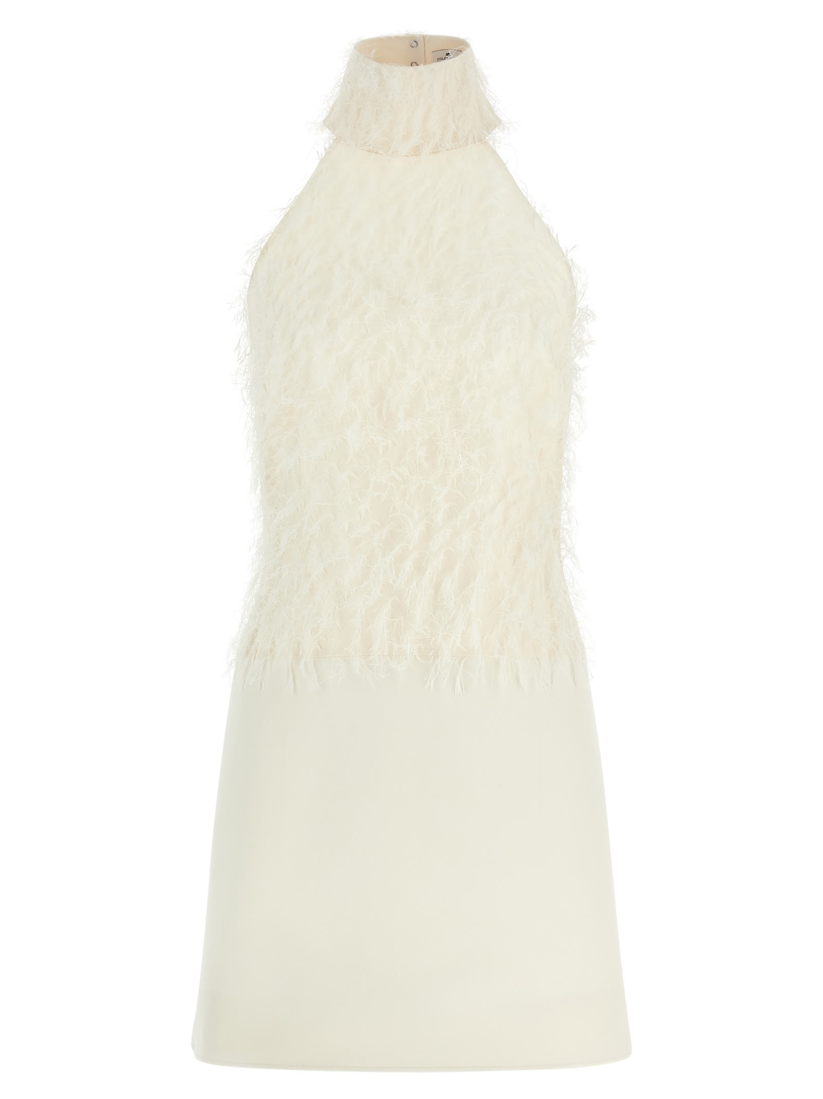 Courrèges Halter Neck Sleeveless Mini Dress With Feathers In White