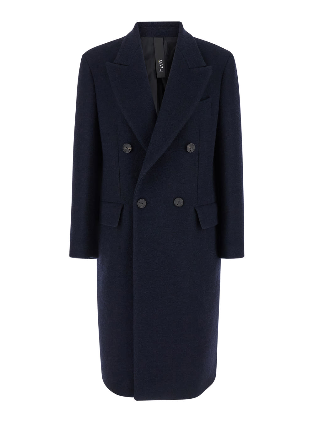 Blue Double-breasted Coat With Peak Revers In Wool Blend Man