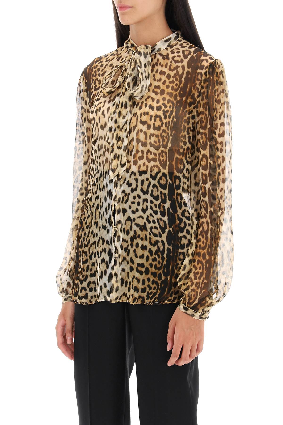 Shop Roberto Cavalli Silk Shirt With Leopard Print In Naturale