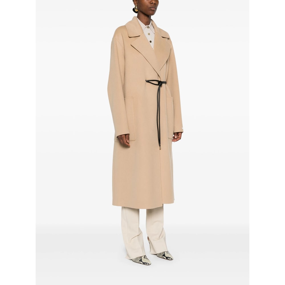 Sportmax Long Coat With Belted Waist And Pockets In Brown