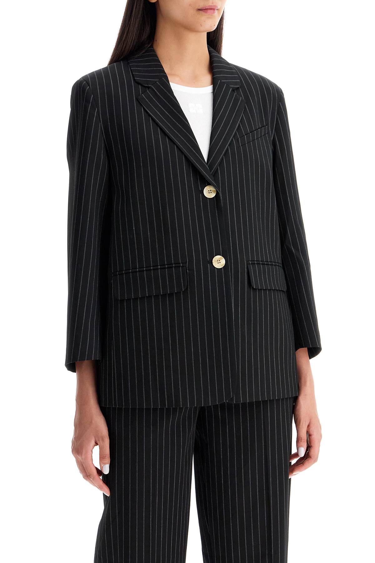 Shop Ganni Striped Boxy Blazer In Black (black)