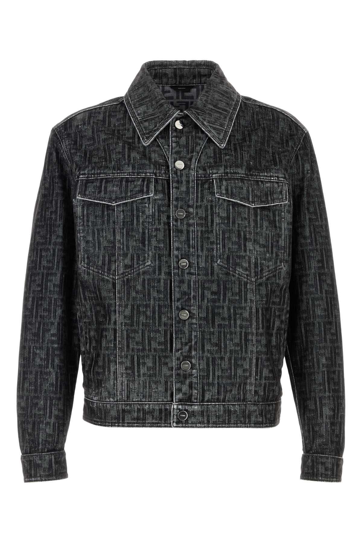 Shop Fendi Embroidered Denim Jacket In Grey