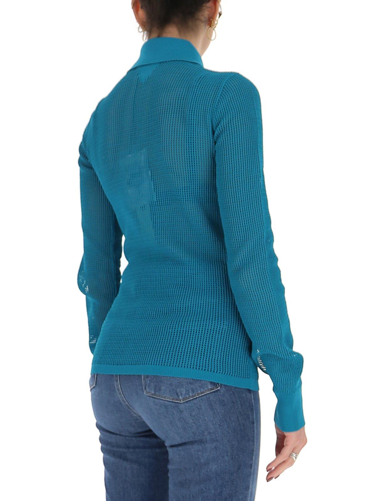 Bottega Veneta Mesh Cardigan In Petrol Color In Blue