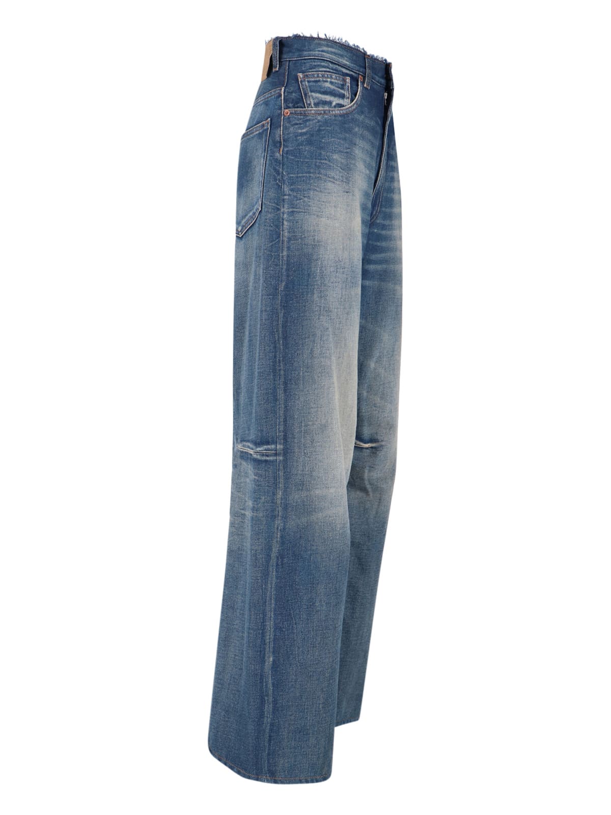 Mm6 Maison Margiela Frayed Wide-leg Jeans With High Waist In Blue