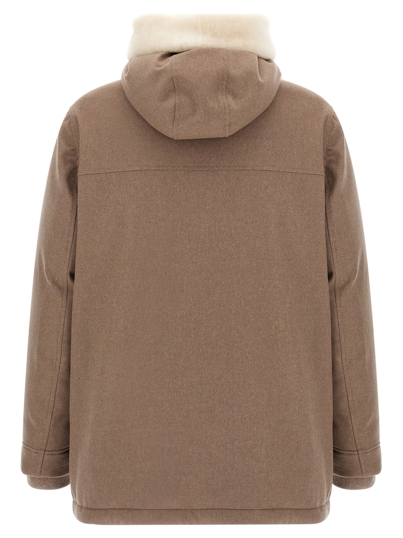 Brunello Cucinelli Flannel Down Jacket Puffer Jackets Beige In Brown