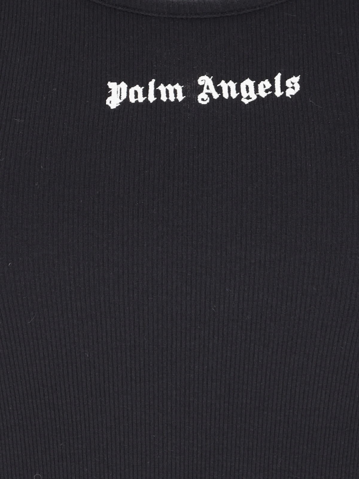 Palm Angels Logo Embroidered Ribbed Tank Top In Black