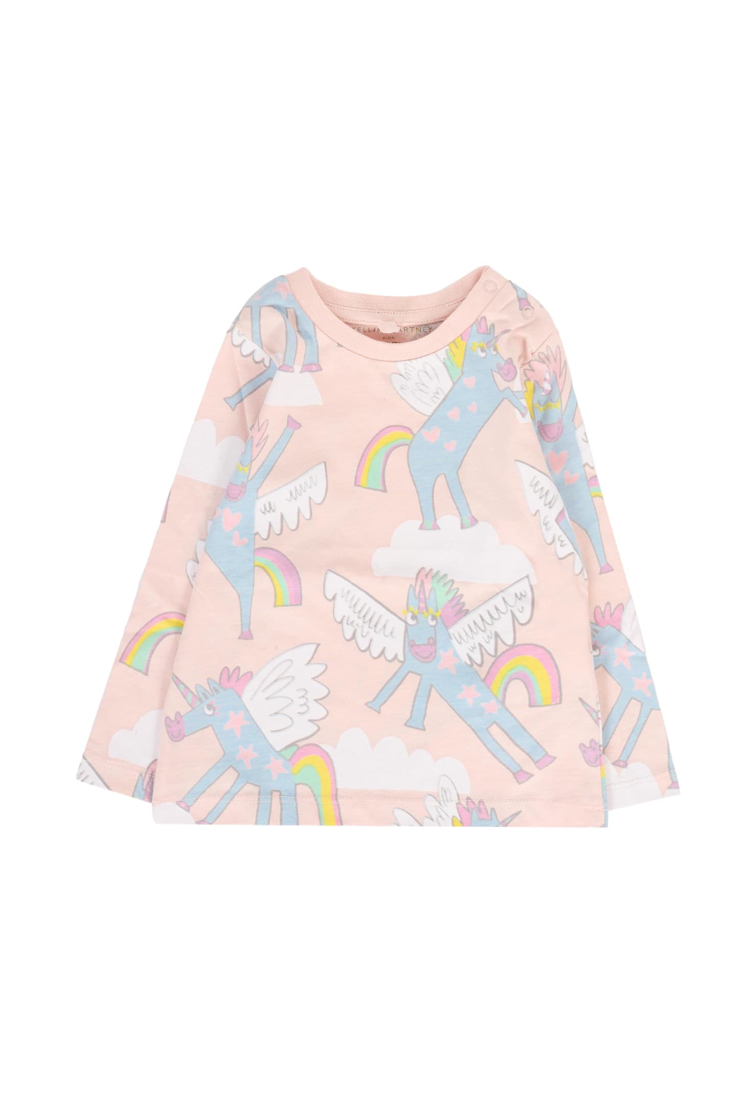Stella Mccartney Pink T-shirt For Baby Girl With Unicorns In Pink