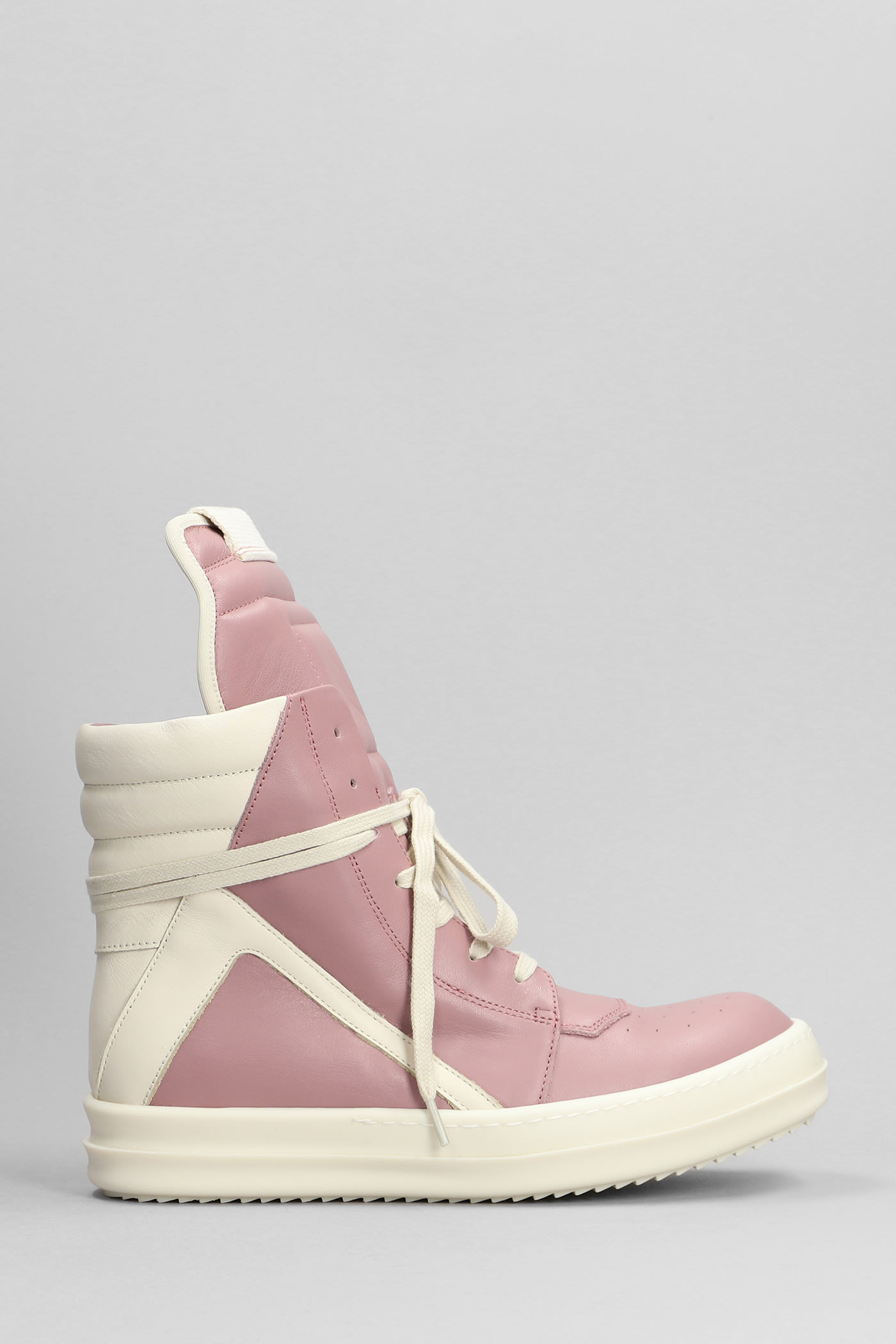 Shop Rick Owens Geobasket Sneakers In Rose-pink Leather In Dusty Pink Milk