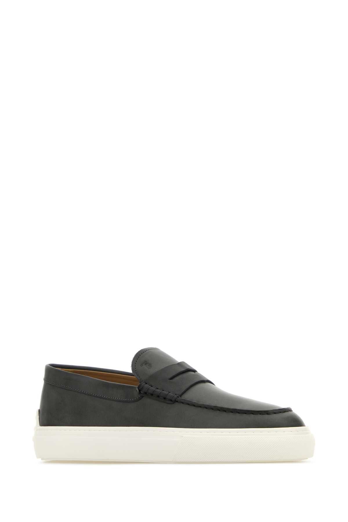 Shop Tod's Charcoal Leather Loafers In B408