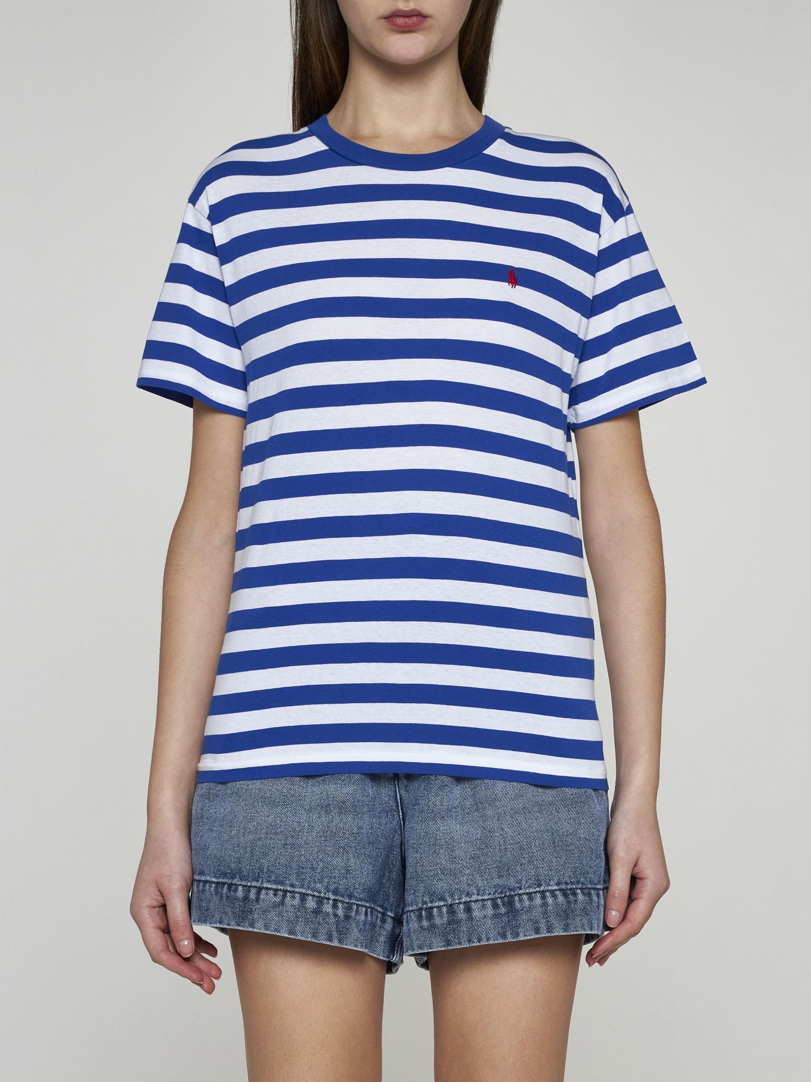 Shop Polo Ralph Lauren Striped Cotton T-shirt In Blu