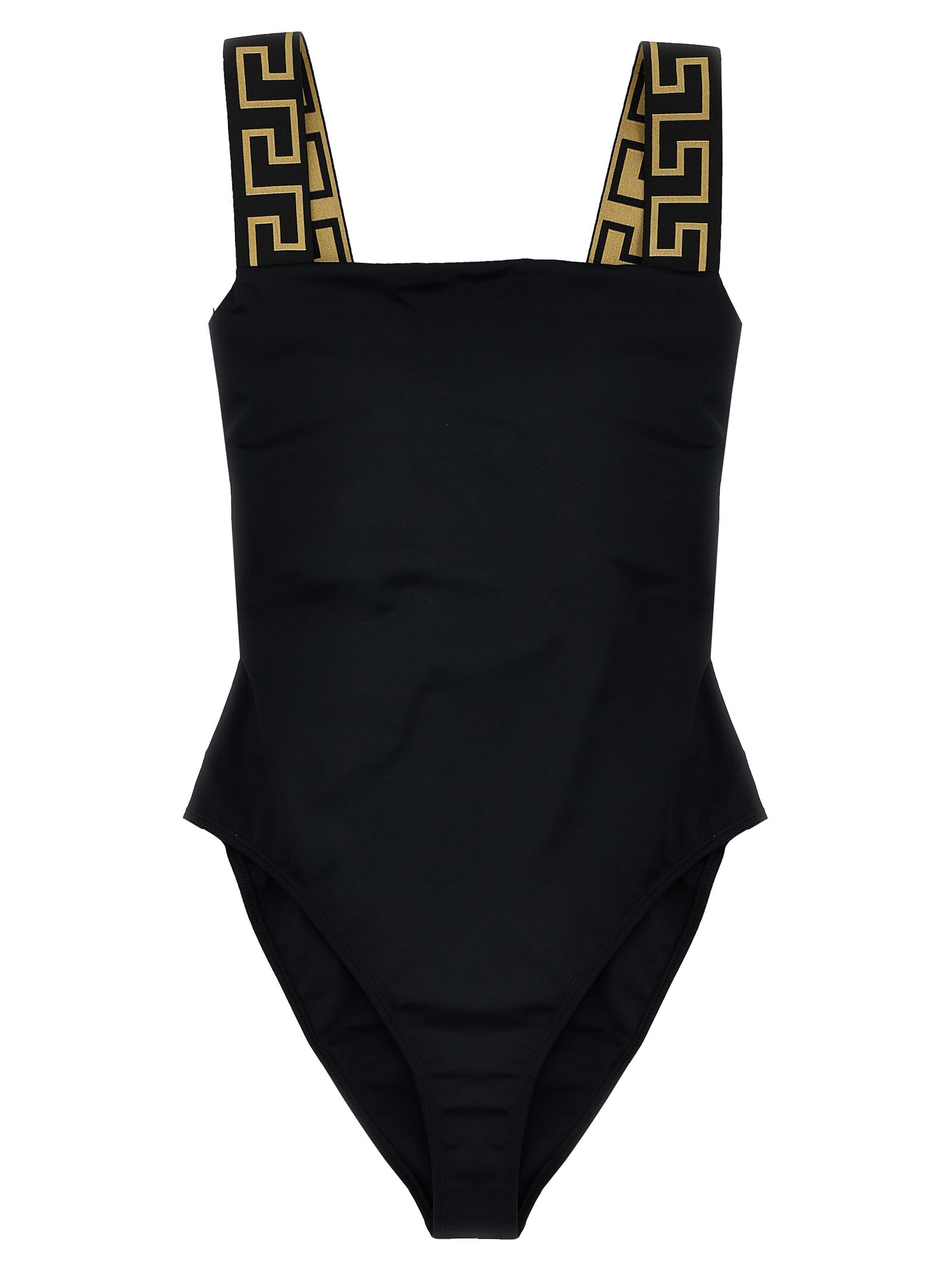 Shop Versace Greca One-piece Swimsuit In Black