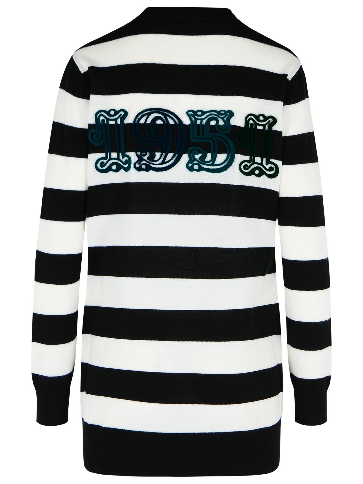 Max Mara Bold Black And White Striped V-neck Sweater With Button-down Front In Multi