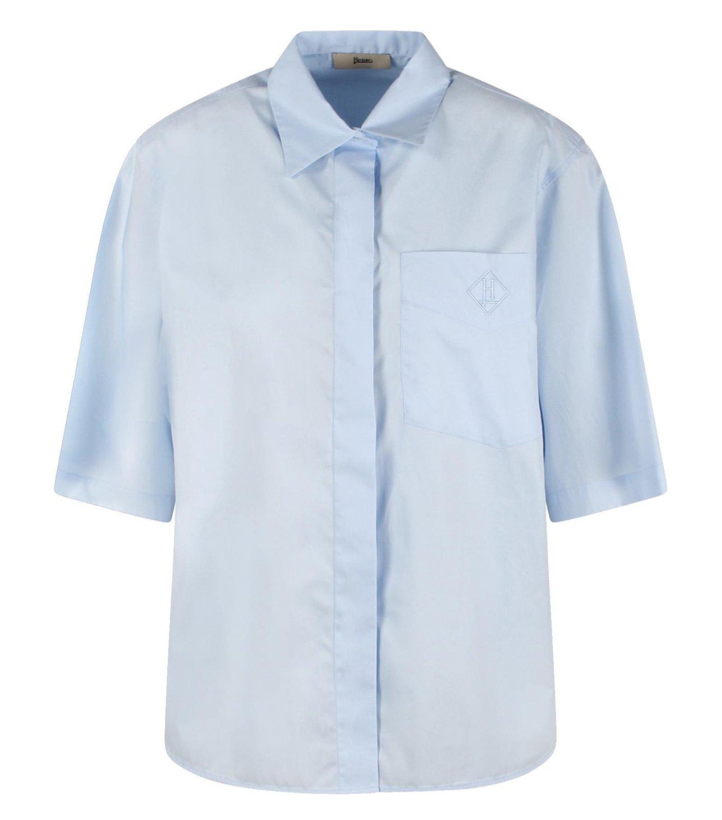 Herno Logo Embroidered Short-sleeved Shirt In Light Blue