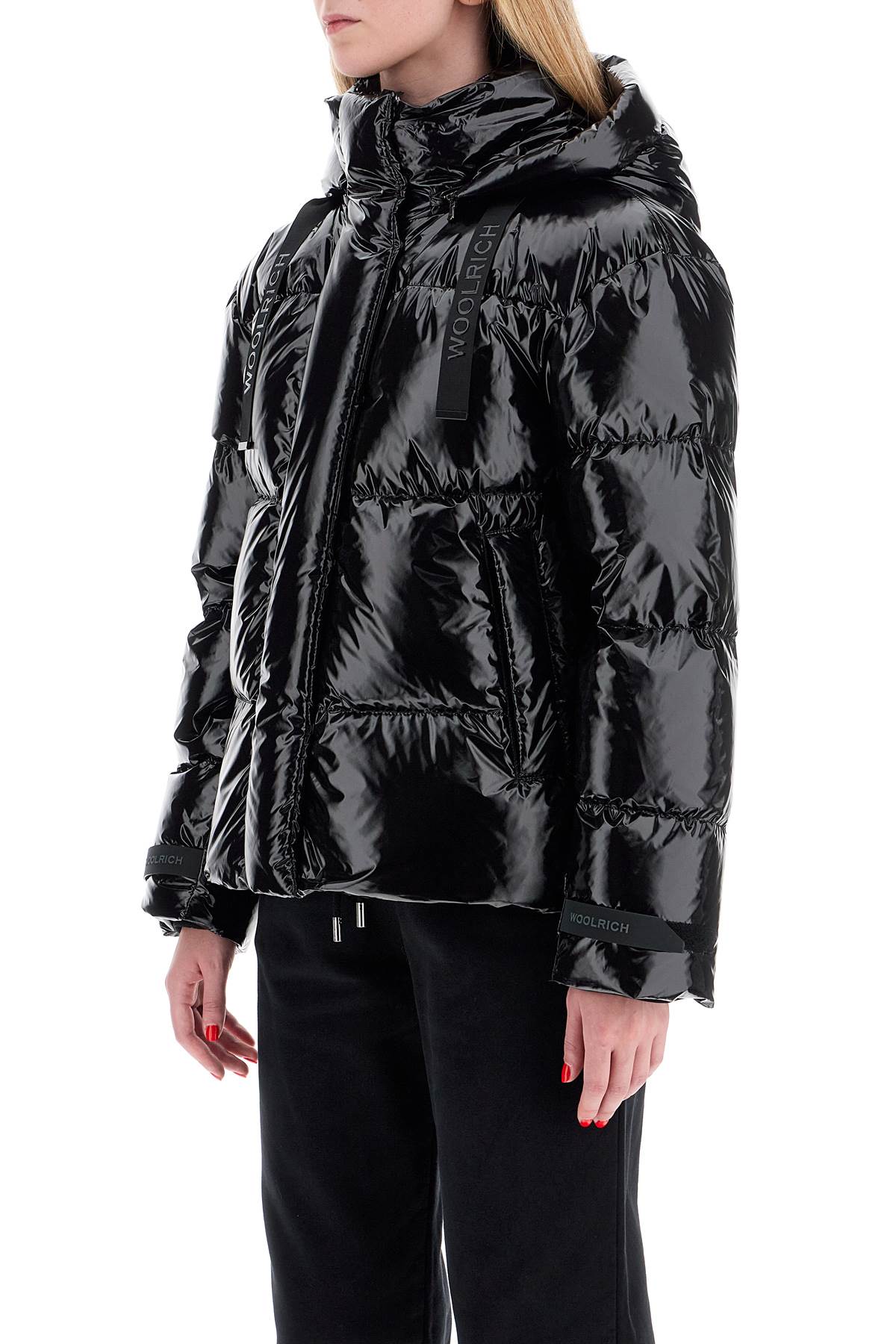 Woolrich Shiny Nylon Down Jacket With Detachable Hood In Black (black)
