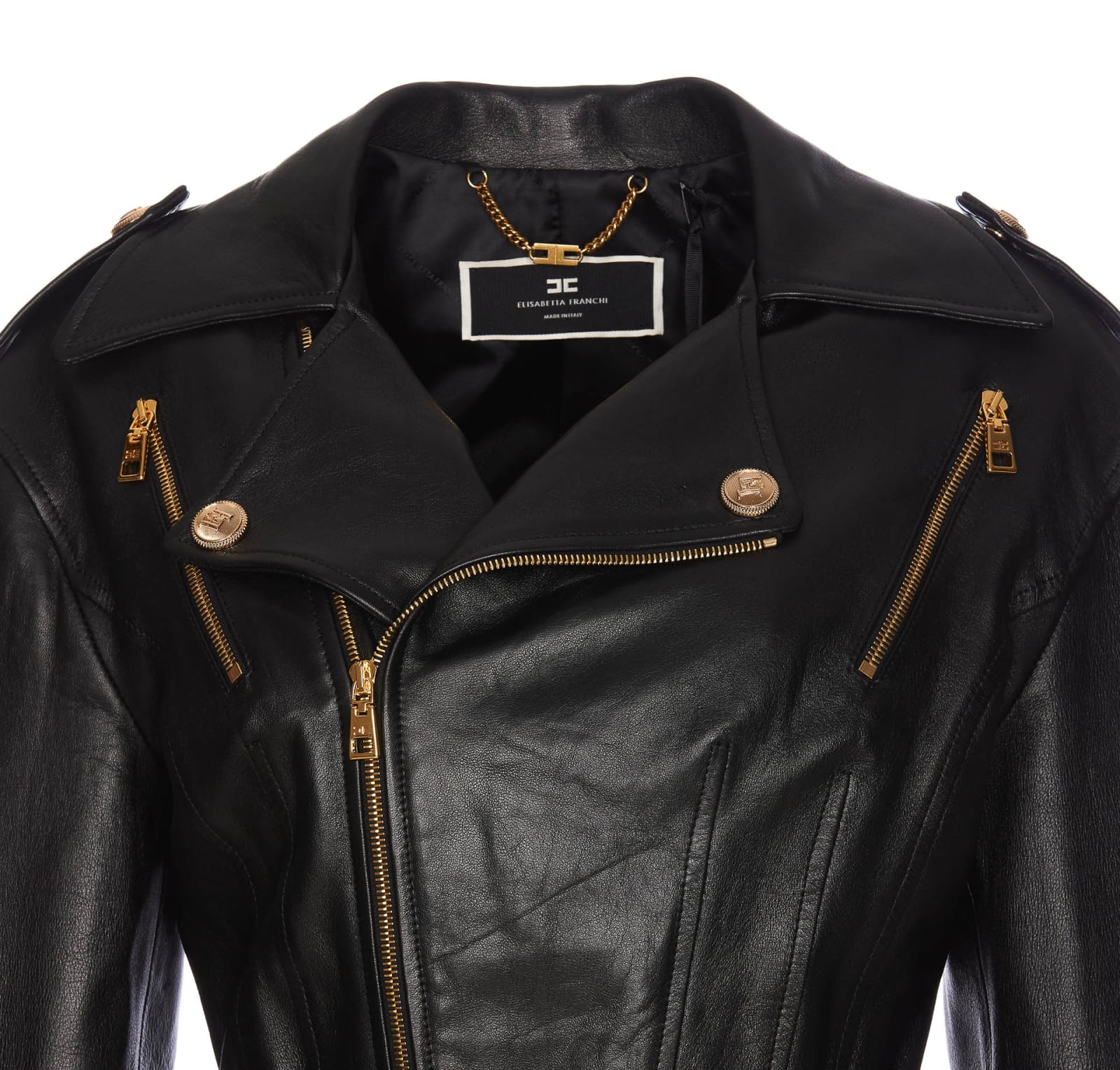 Shop Elisabetta Franchi Leather Jacket In Black