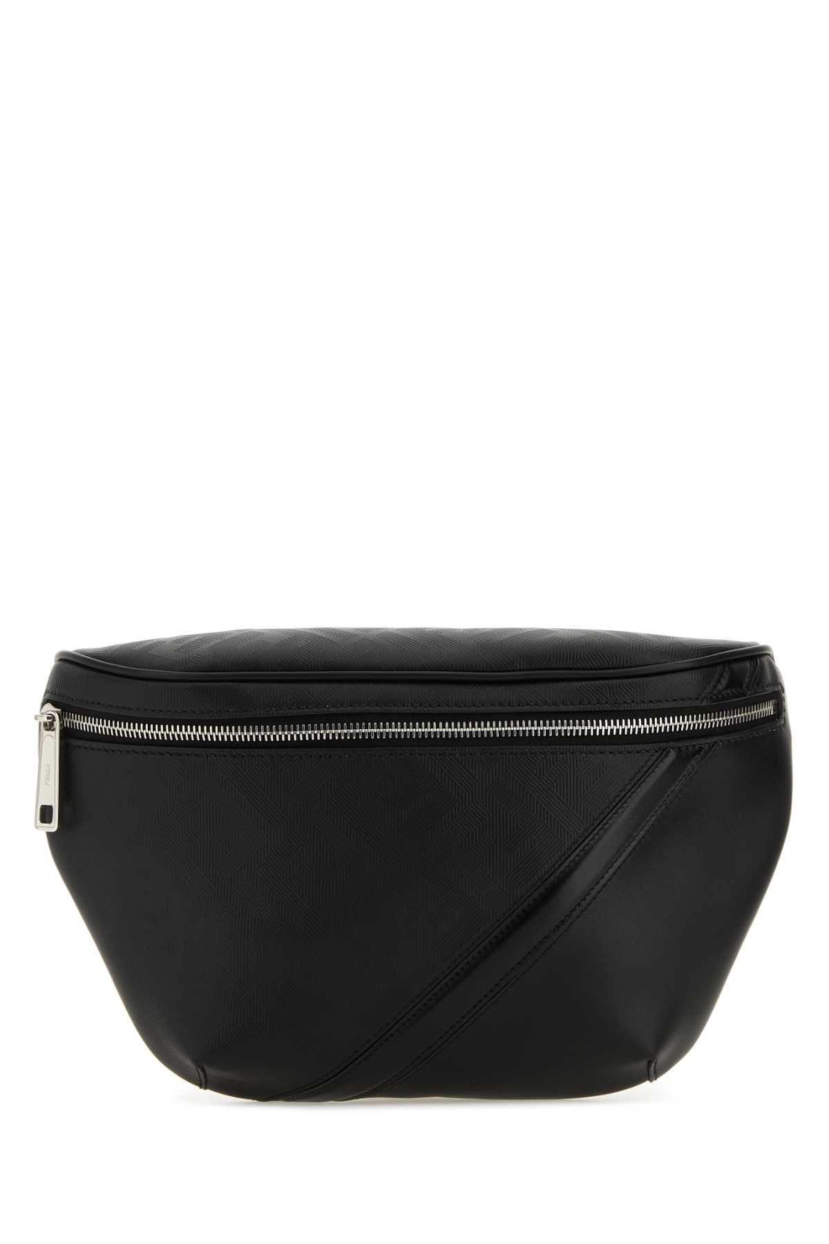 Shop Fendi Black Leather And Fabric Belt Bag In Neropalladio