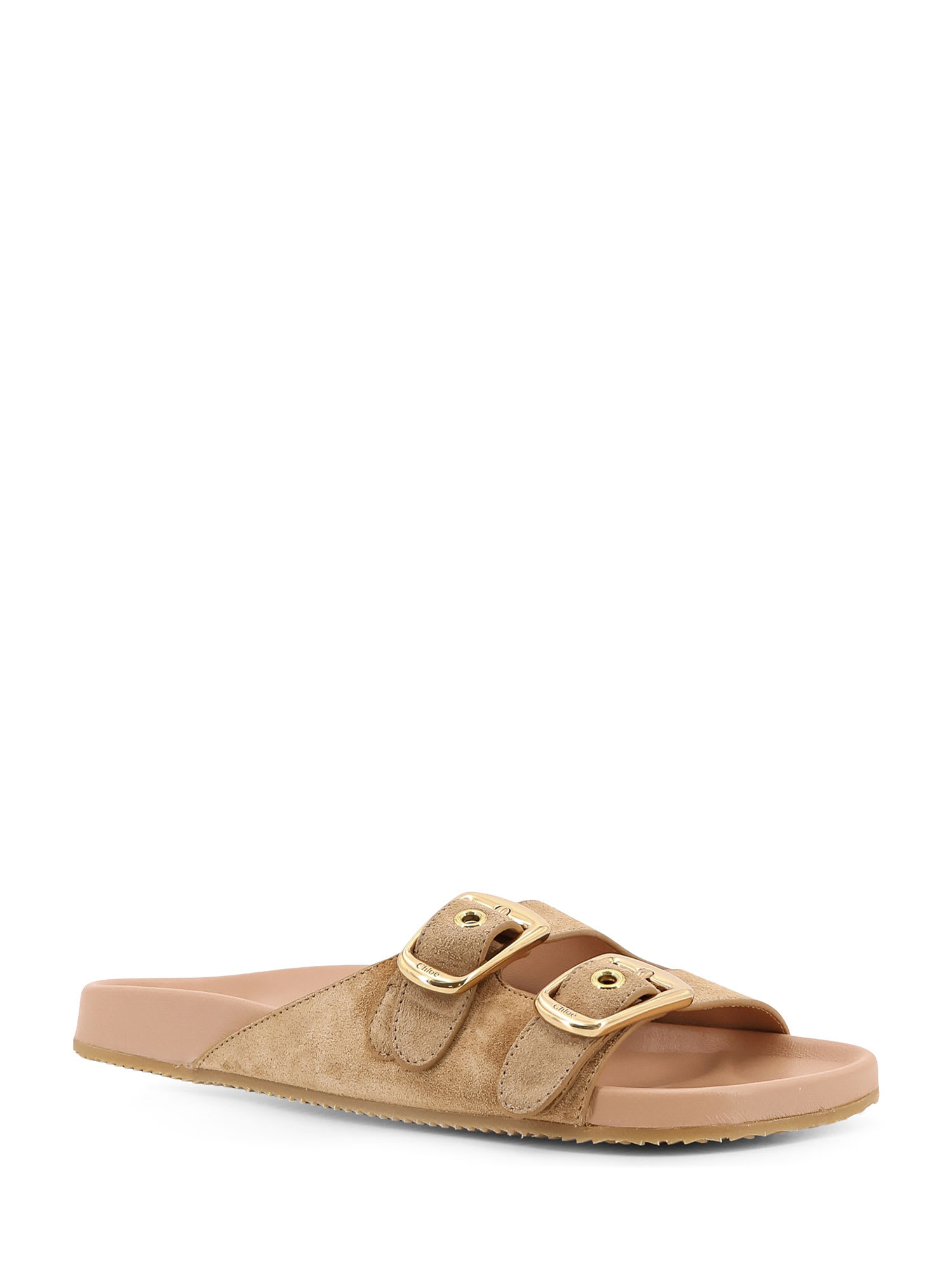 Shop Chloé Polly Suede Sandals With Gold Metal Buckles In Beige