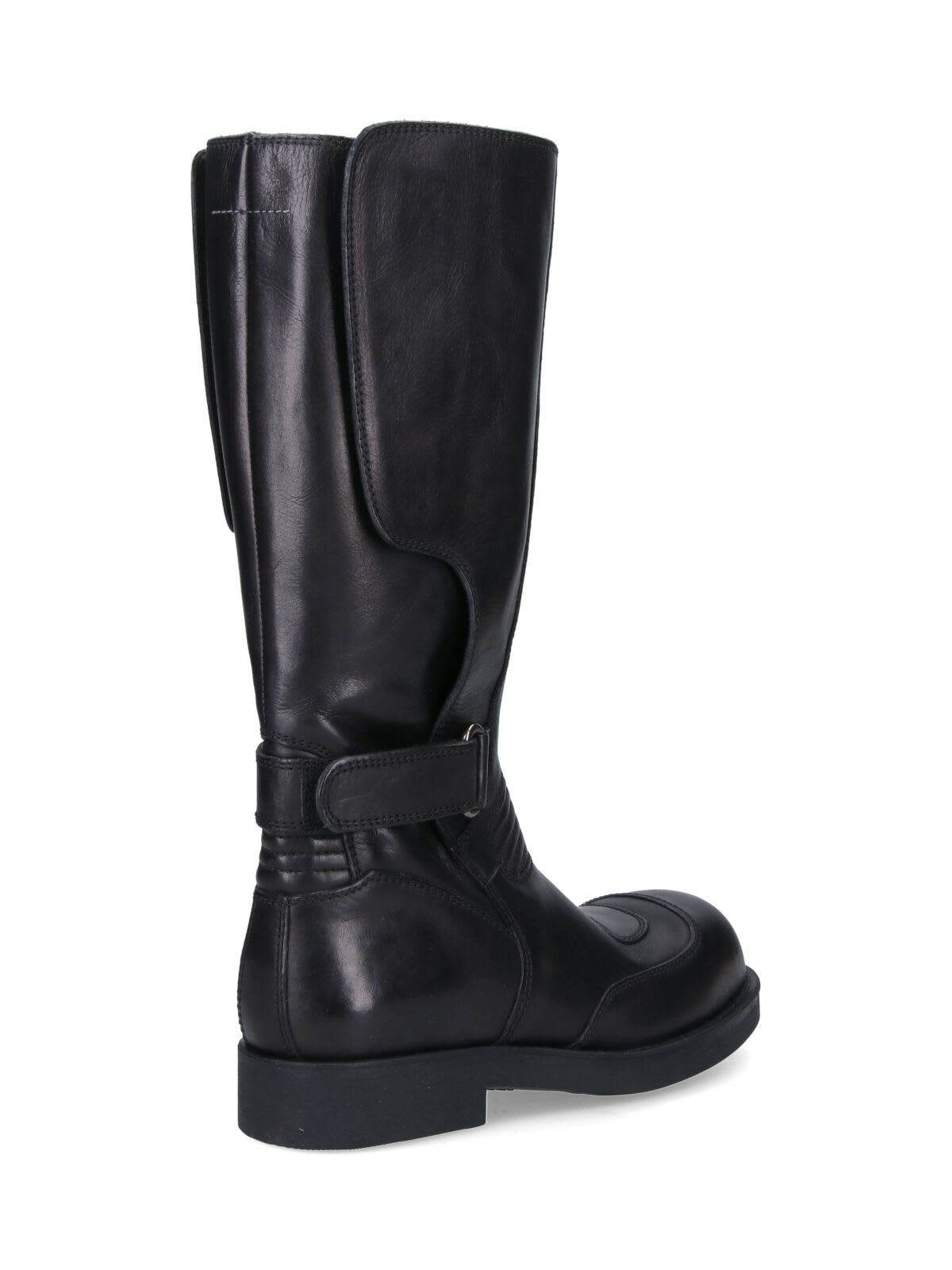 Mm6 Maison Margiela High Shaft Round Toe Stitched Boots In Black