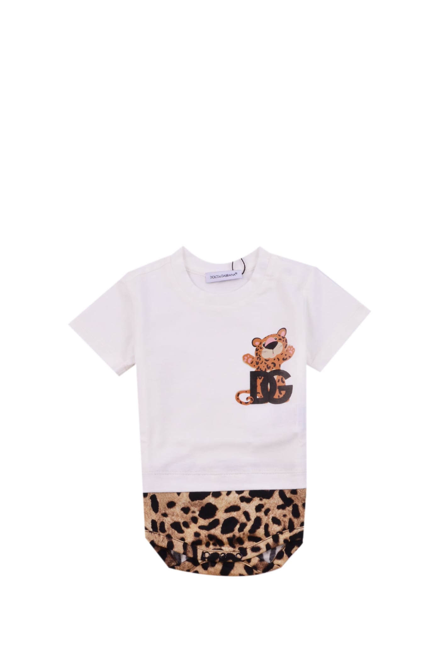 Dolce & Gabbana Babies' Cotton Romper With Print In White