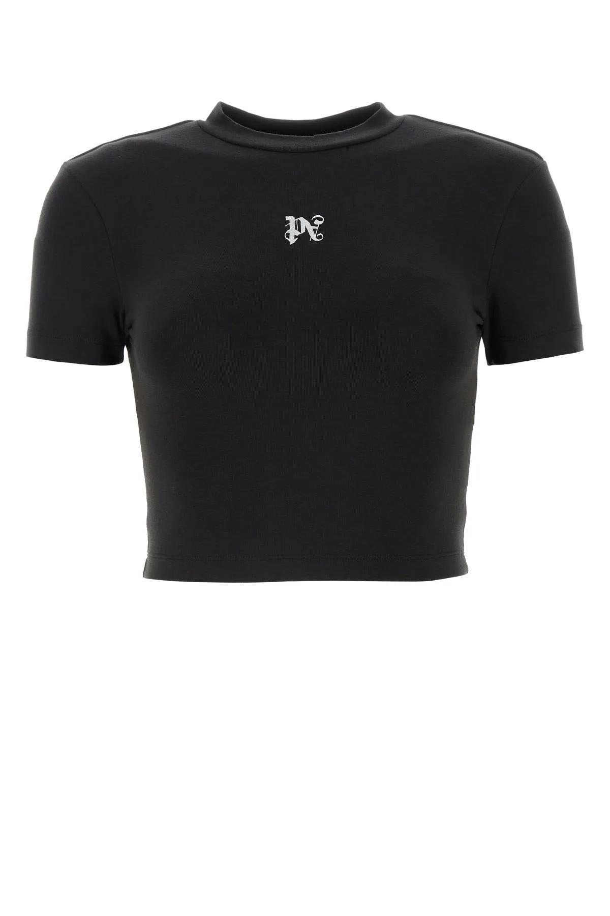 Shop Palm Angels Black Stretch Cotton Blend T-shirt