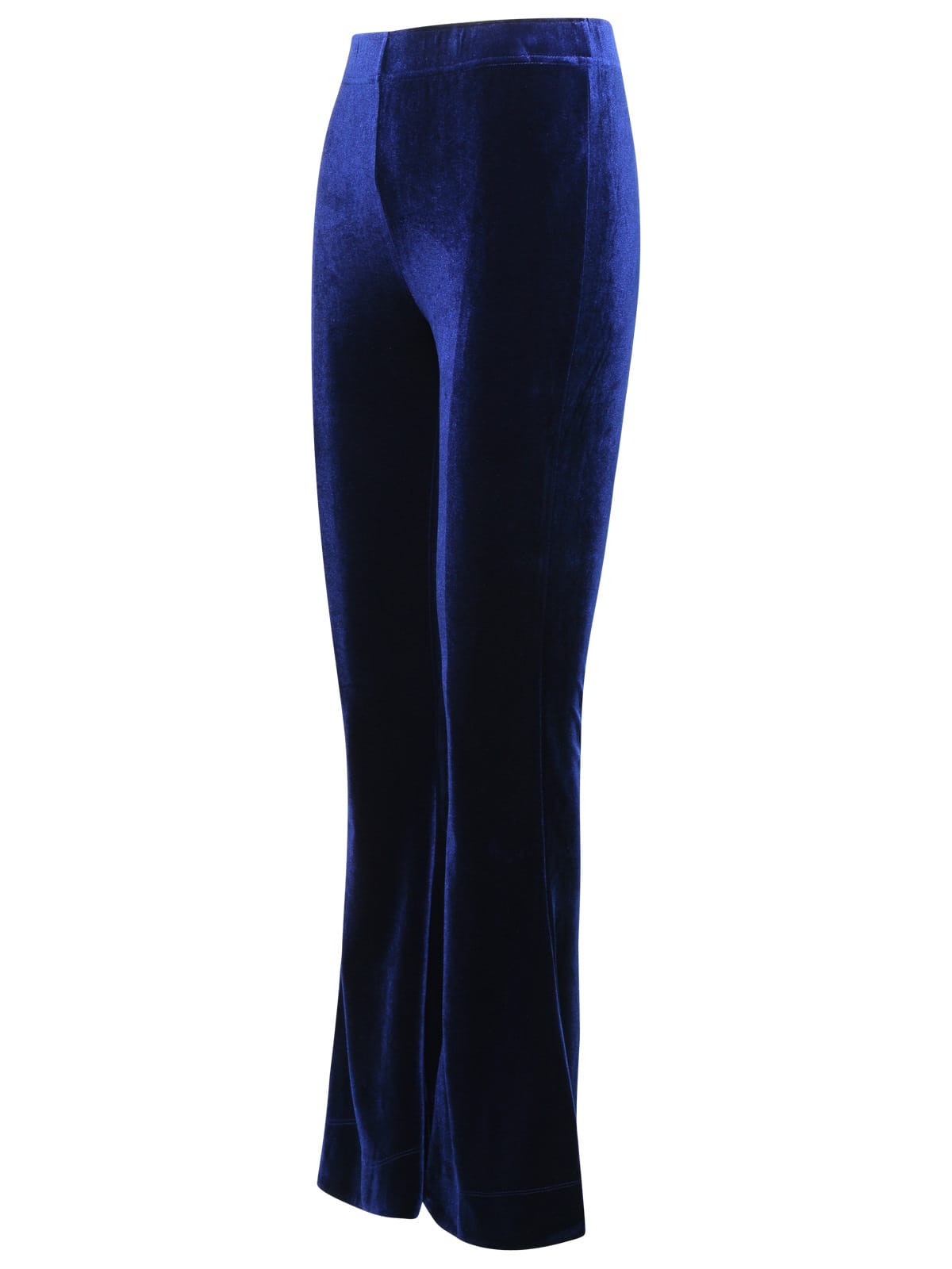Shop Ganni Flared Blue Velvet Jersey Pants In Total Eclipse