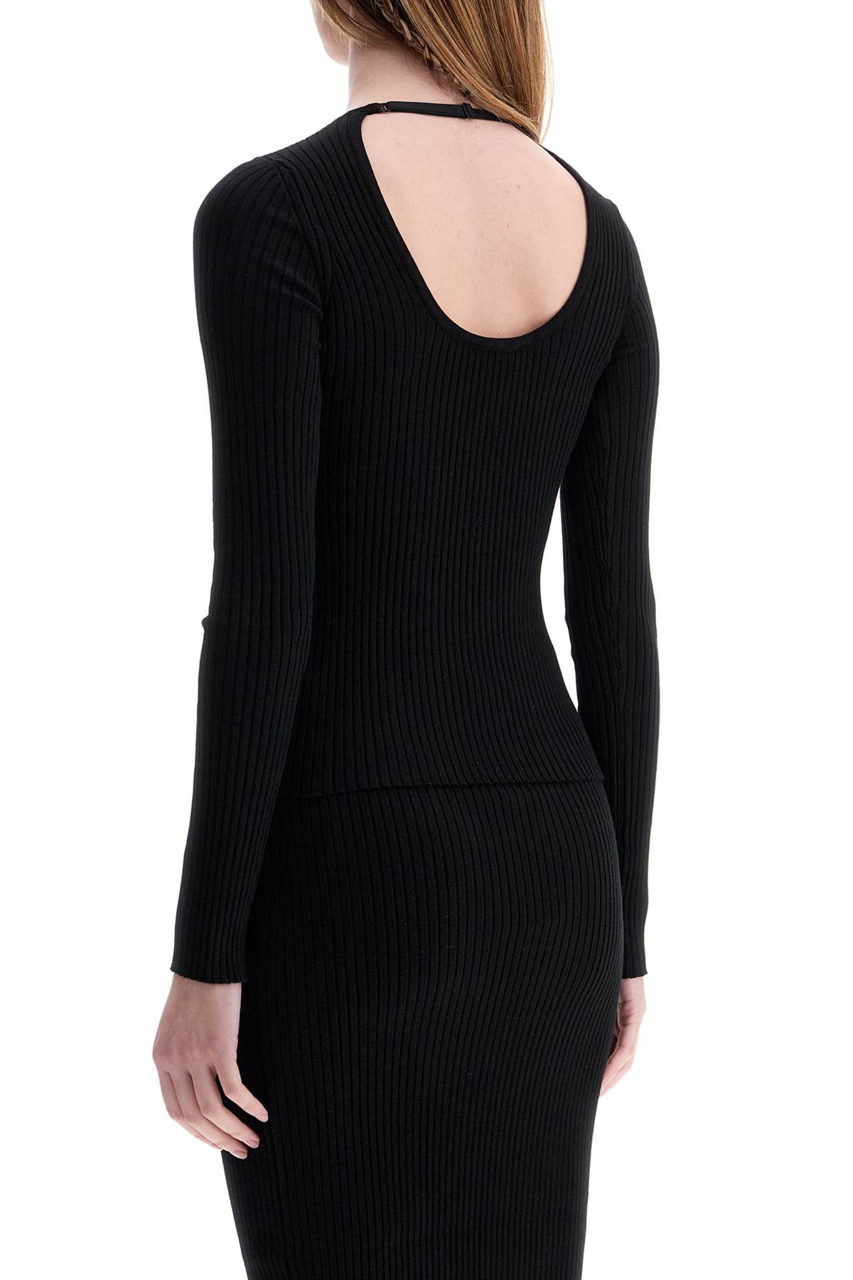 Courrèges Black Viscose And Polyester Sweater With Drop Neckline In Black (black)