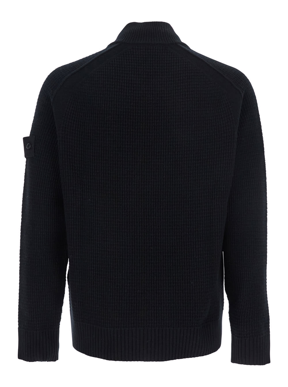 Stone Island Blue Cardigan With High Neck And Logo Patch On The Sleeve In Cotton Man In Black