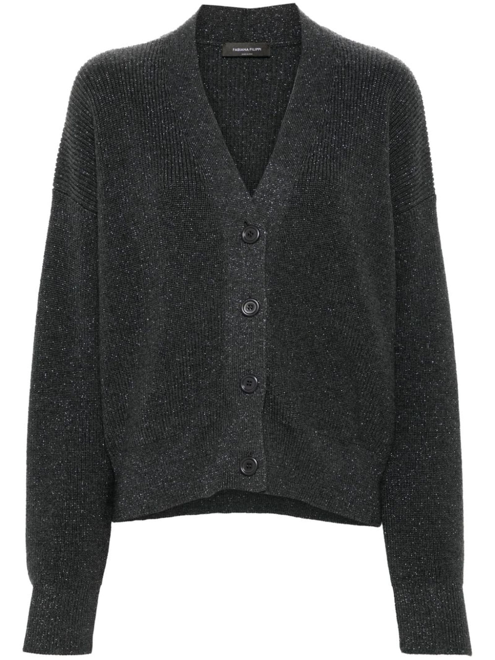 Shop Fabiana Filippi Grey Virgin Wool Blend Cardigan