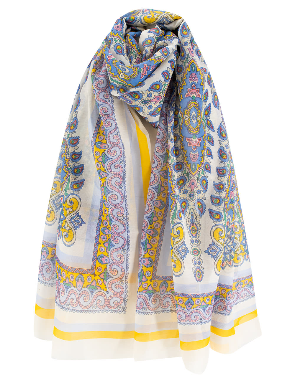 Etro Cotton Scarf In Print On White Base