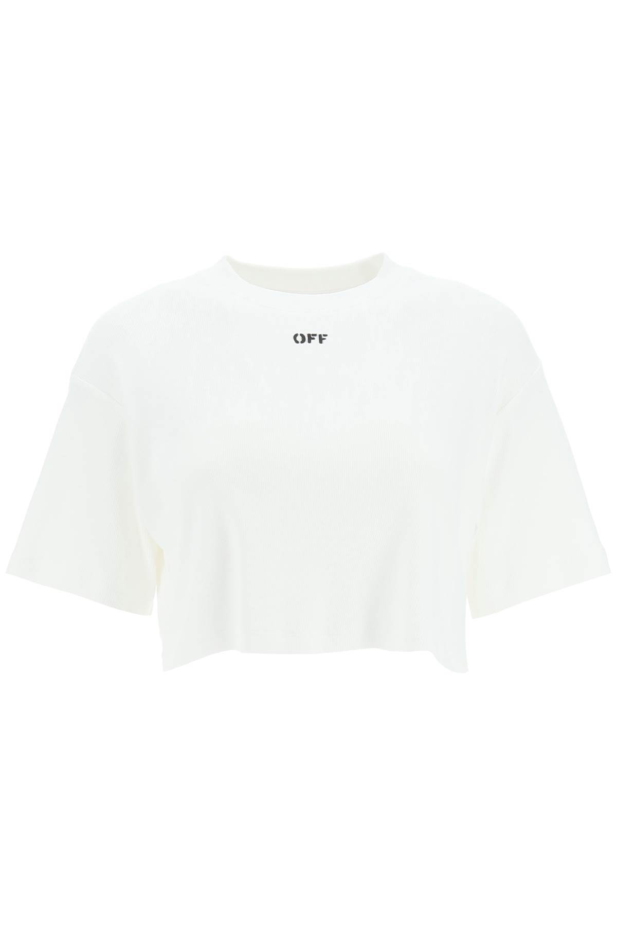 Shop Off-white Cropped Logo T-shirt In Bianco/nero