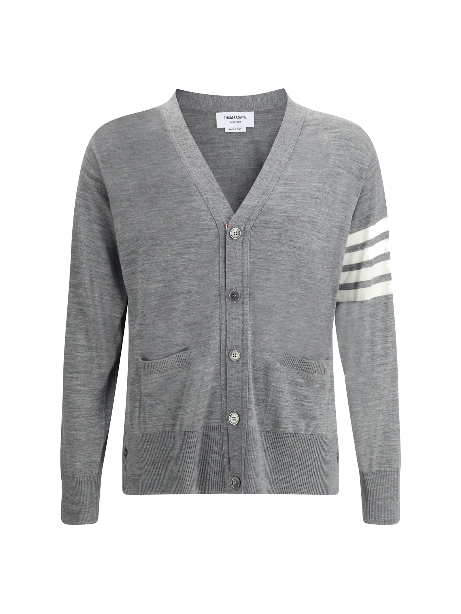 Thom Browne Classic V-neck Cardigan In Fine Merino Wool In Gray