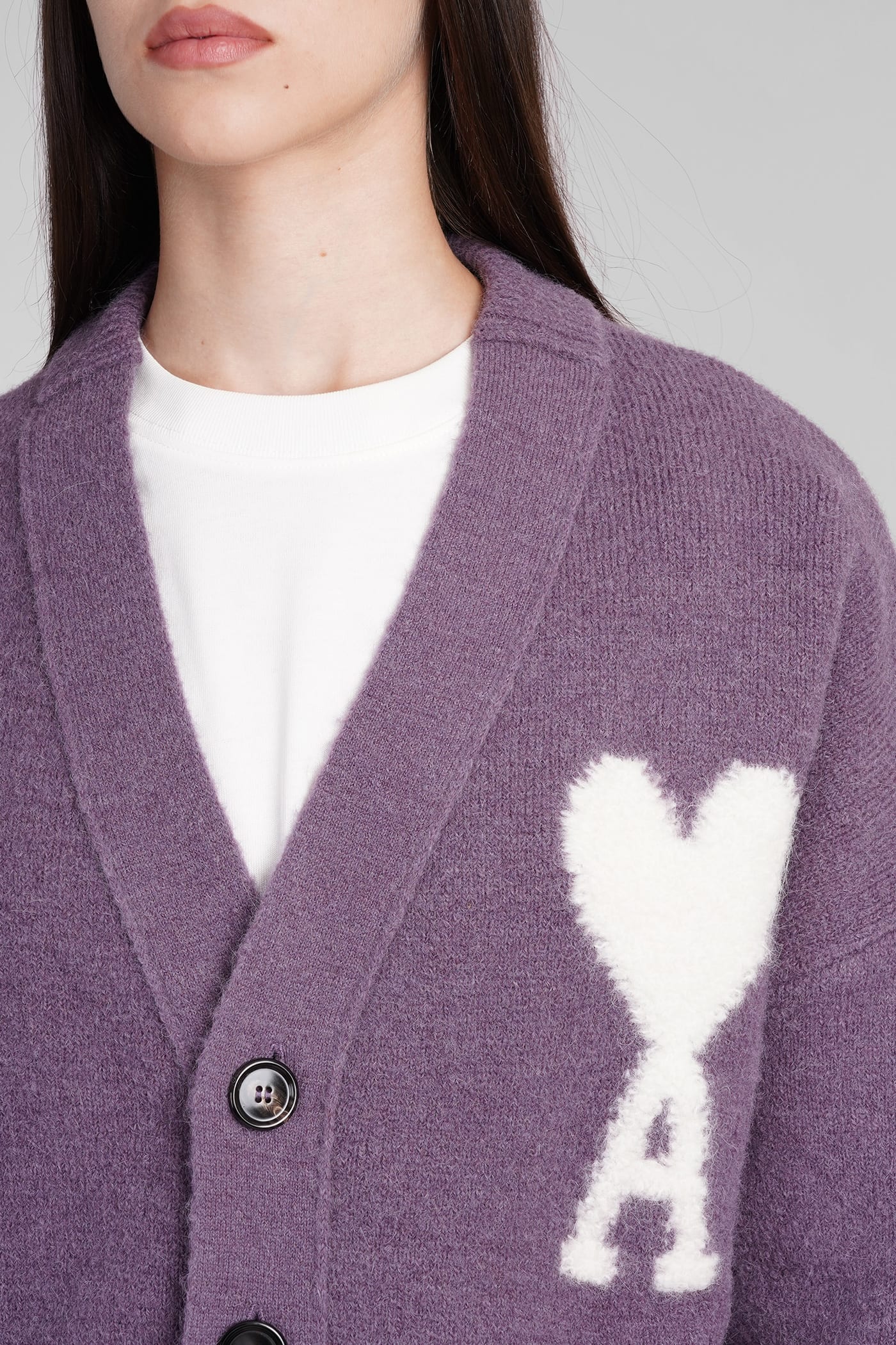 Shop Ami Alexandre Mattiussi Cardigan In Viola Wool