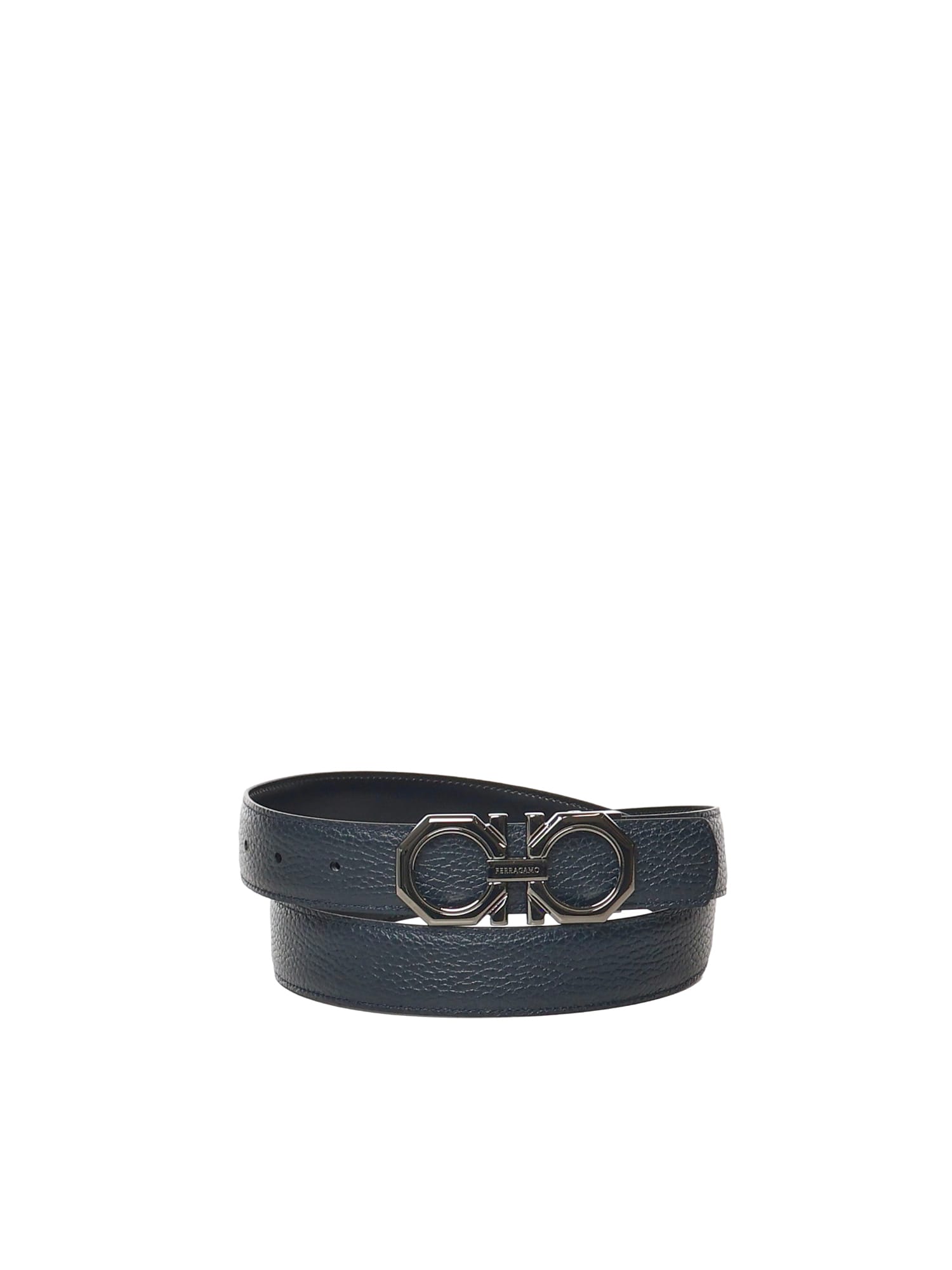 Ferragamo Adjustable Calfskin Belt In Blue
