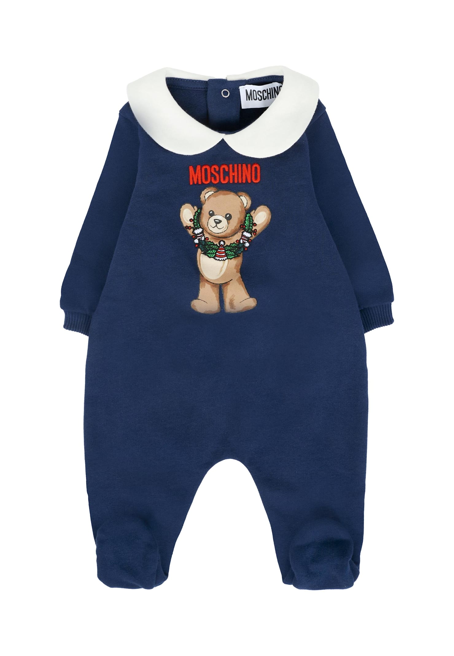 Moschino Blue Babygrow For Baby Boy With Teddy Bear In Blue