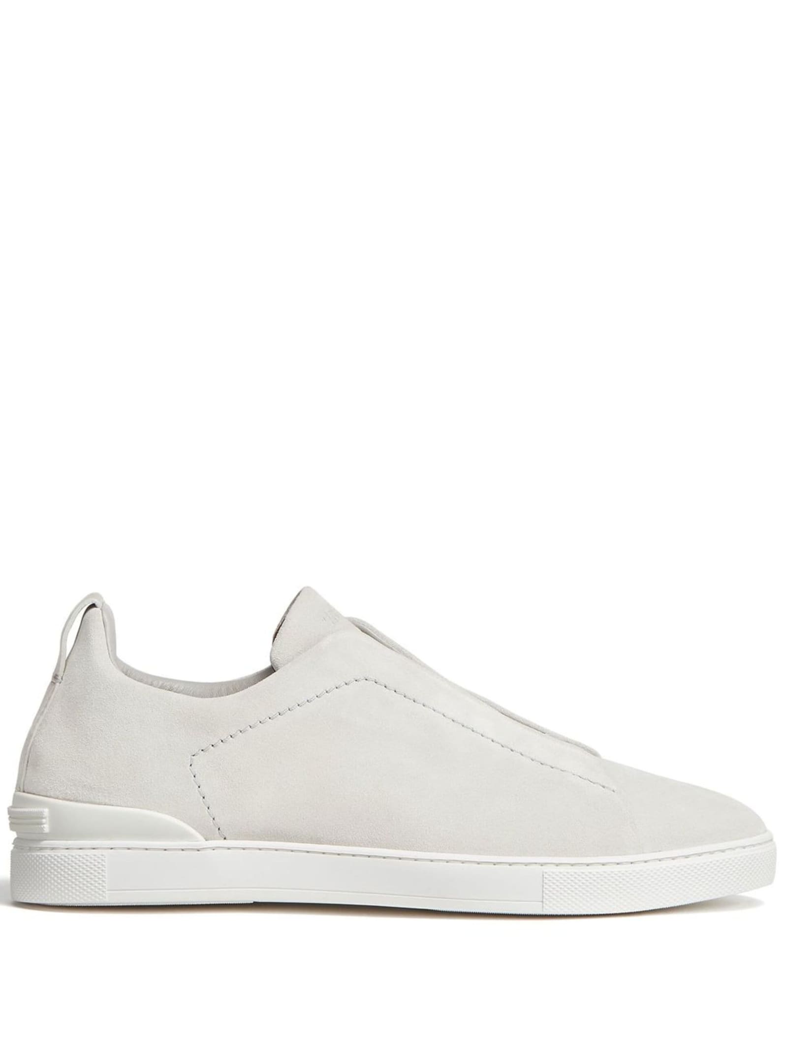 Zegna Triple Stitch Sneakers In White Suede