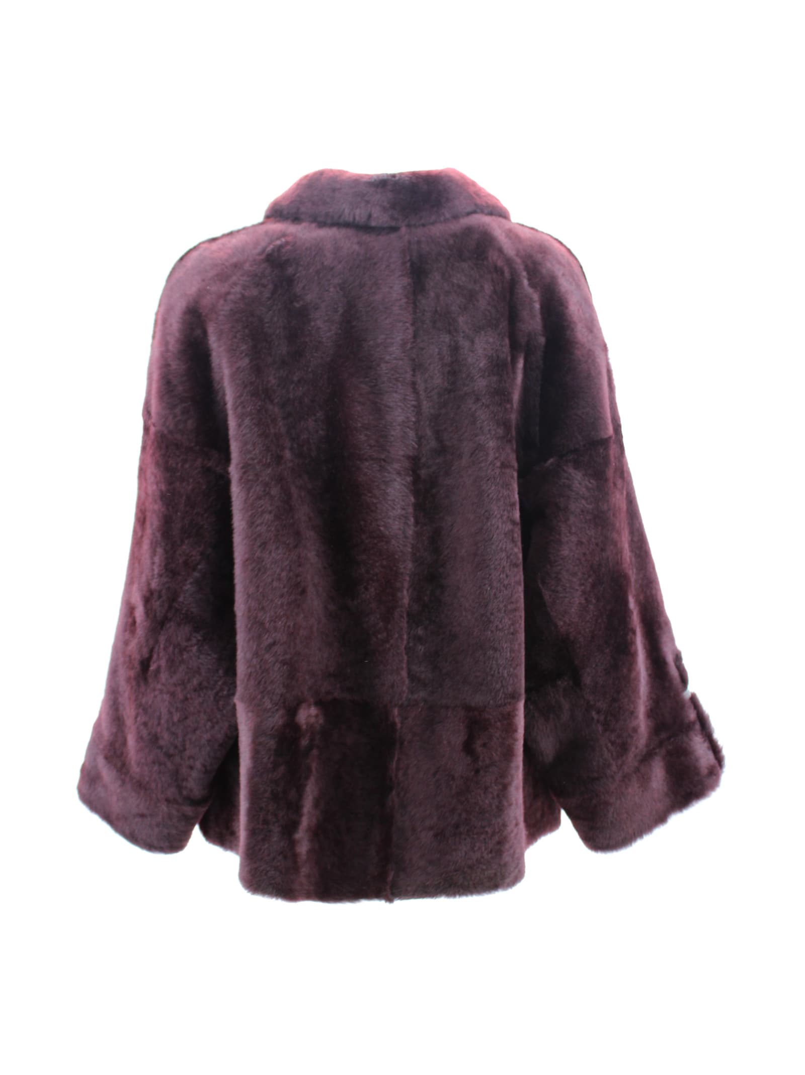 Brunello Cucinelli Reversible Shearling Outerwear With Shiny Cuff Details. In Burgundy