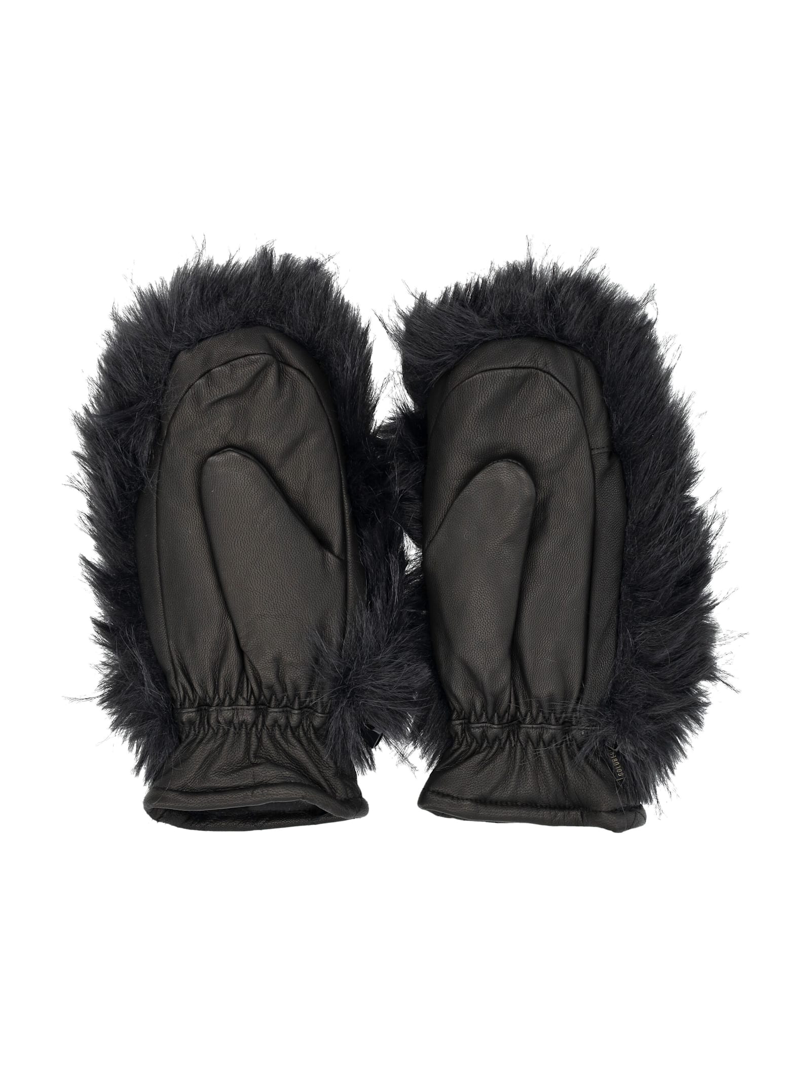 Goldbergh Hill Leather Mittens With Faux Fur Top In Black