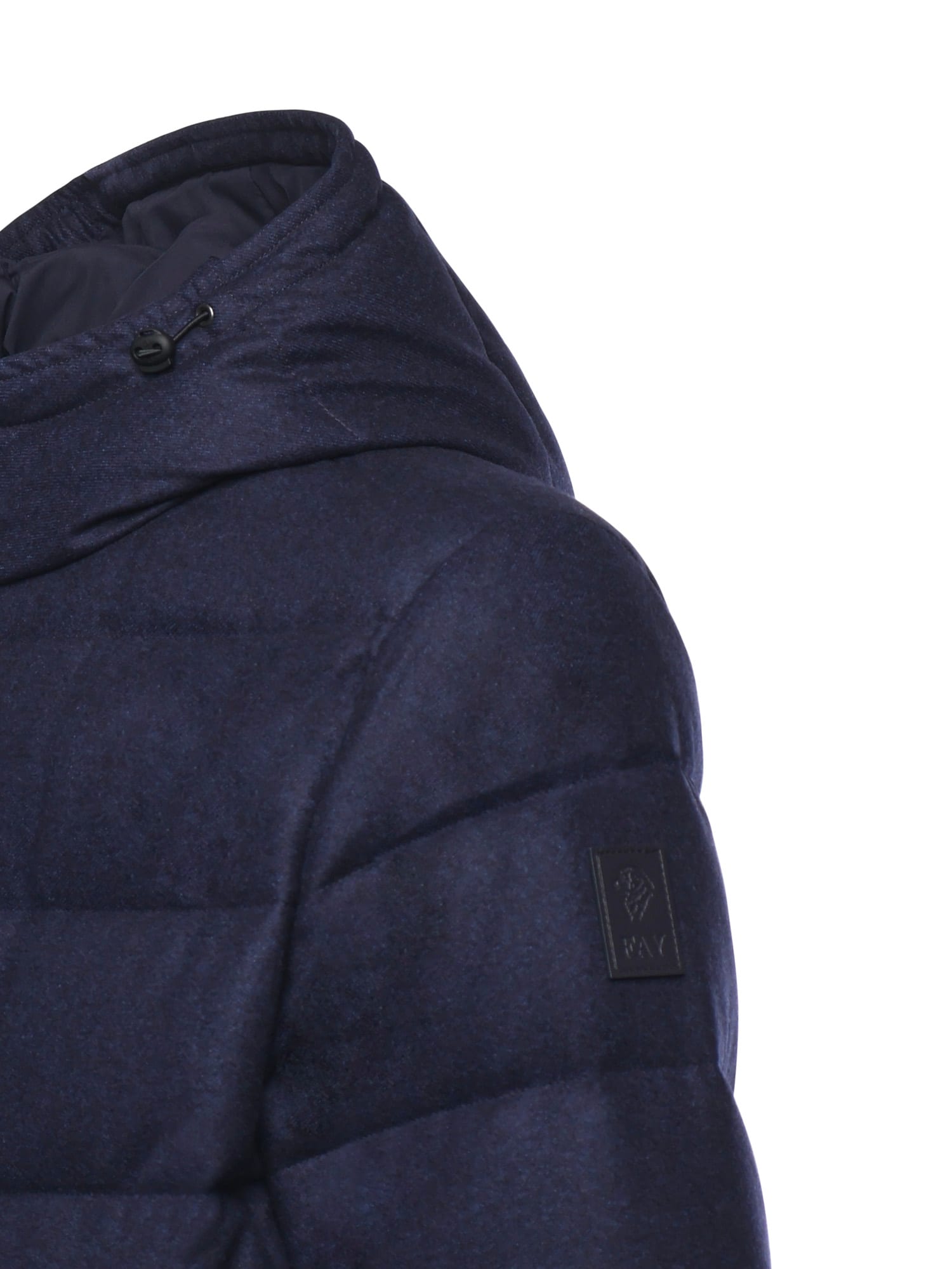 Fay Double-front Down Jacket In Carded Wool Flannel In Blue