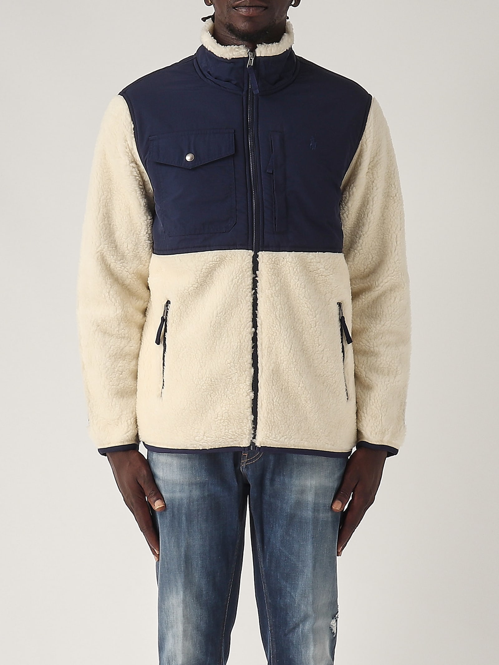 Shop Polo Ralph Lauren Giacca Ibrida Jacket In Navy-latte