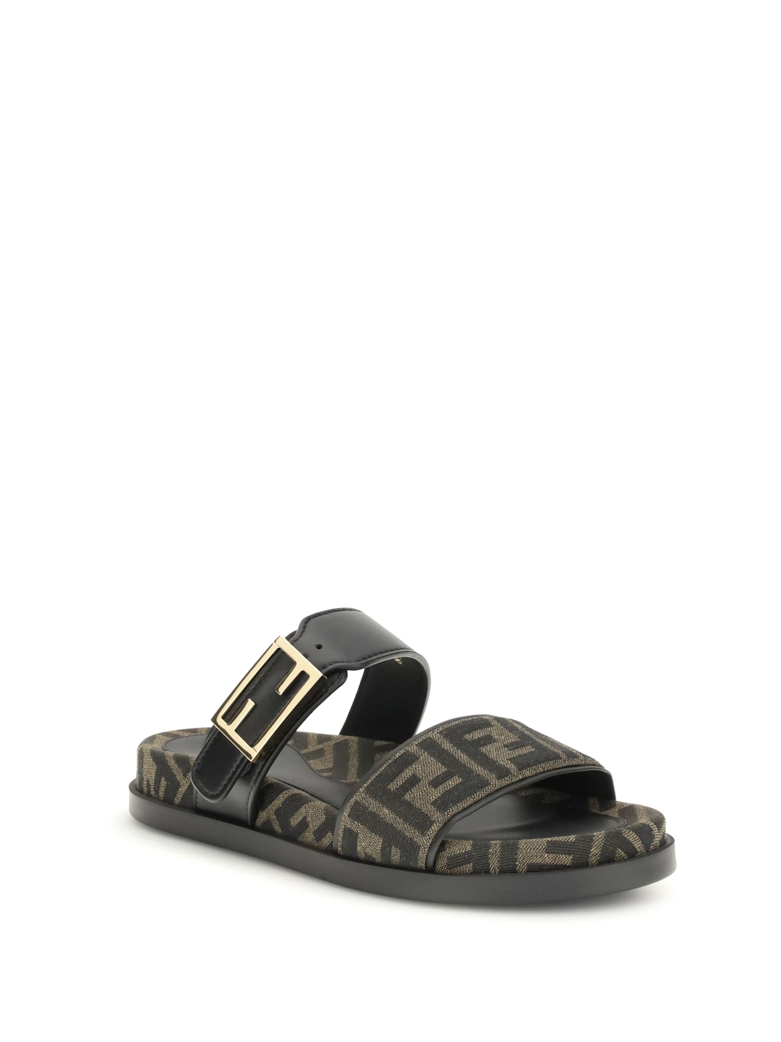 Fendi Leather Sandals With Double Strap And Buckle In Gray