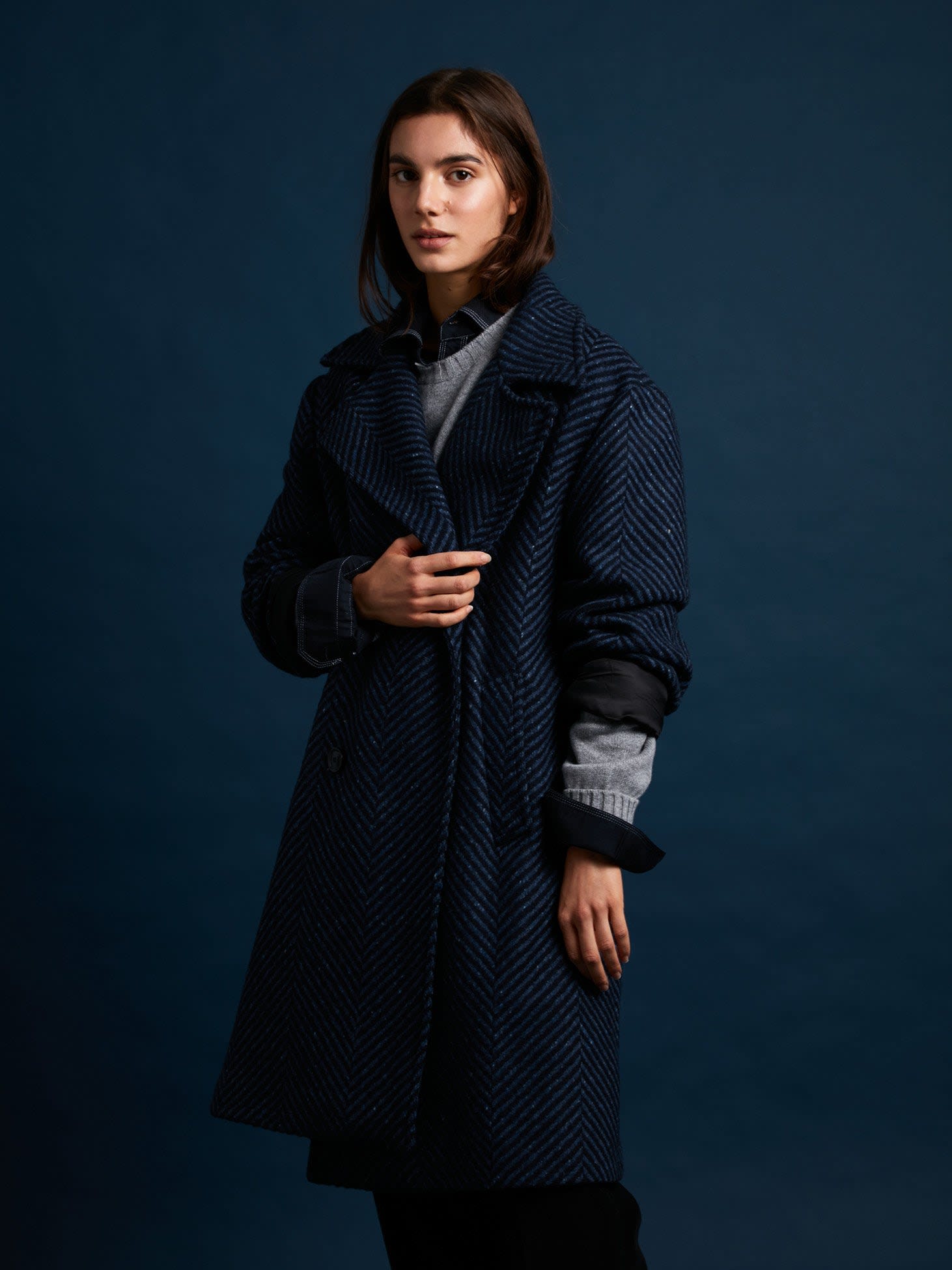 Shop Doppiaa Aalbany Virgin Wool Herringbone Coat