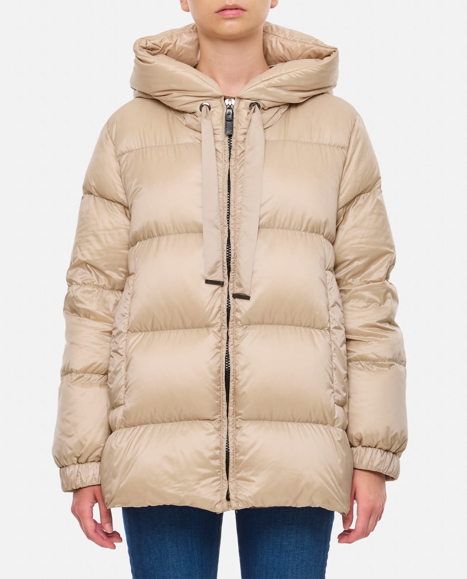 Shop Max Mara The Cube Seia Short Hooded Down Jacket In Avorio