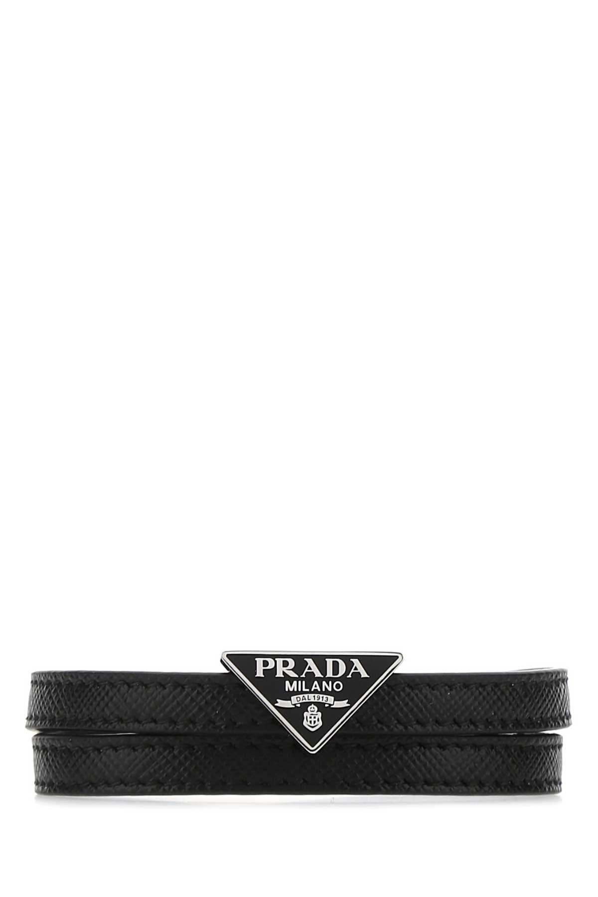 Shop Prada Black Leather Bracelet In F0002